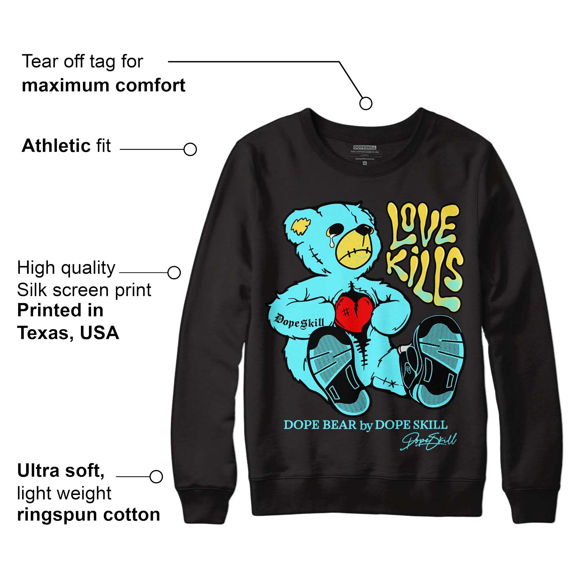 Aqua 5s superstreetwear Sweatshirt Love Kills Graphic