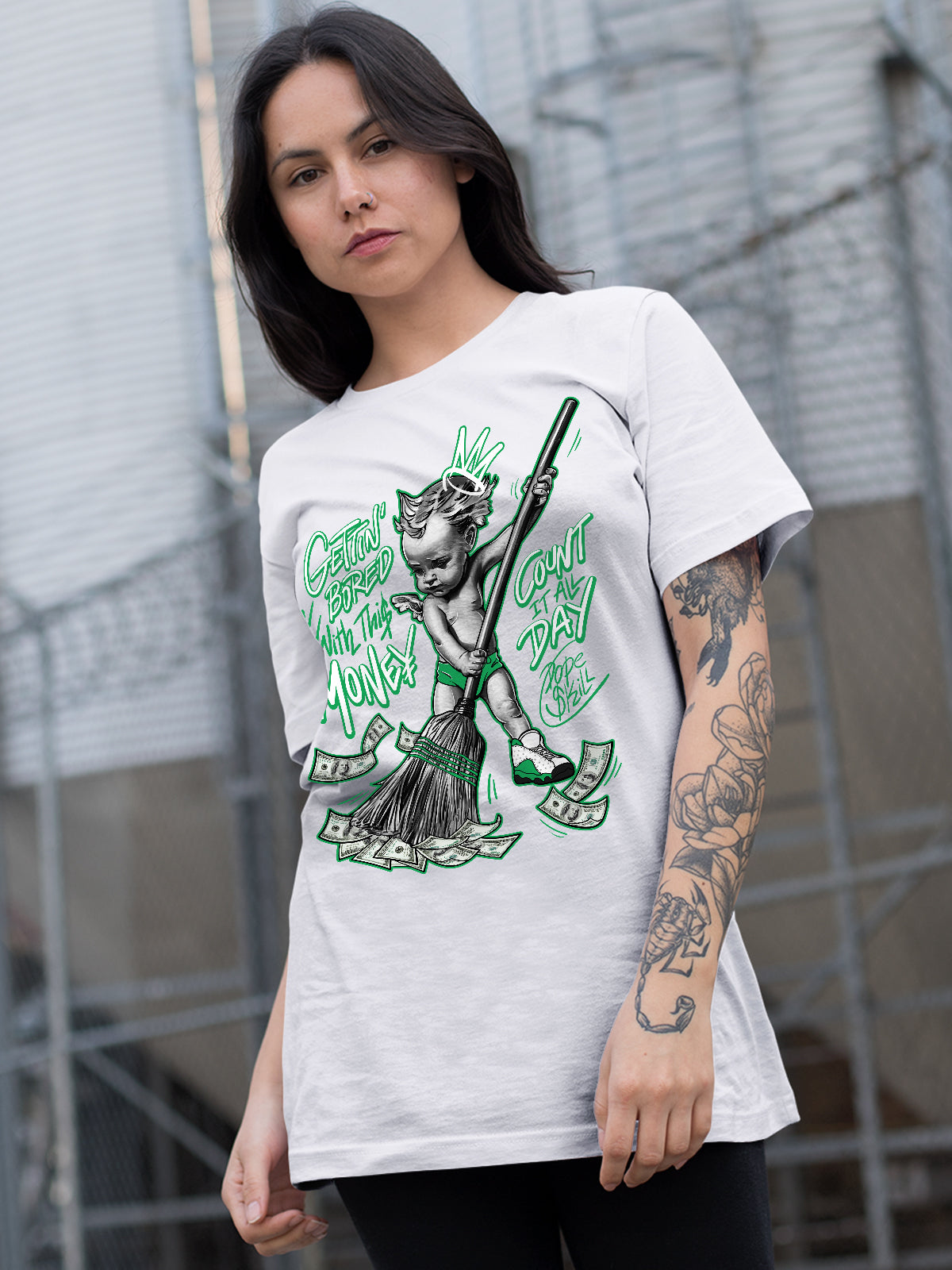 AJ 13 Lucky Green superstreetwear T-Shirt Gettin Bored With This Money Graphic