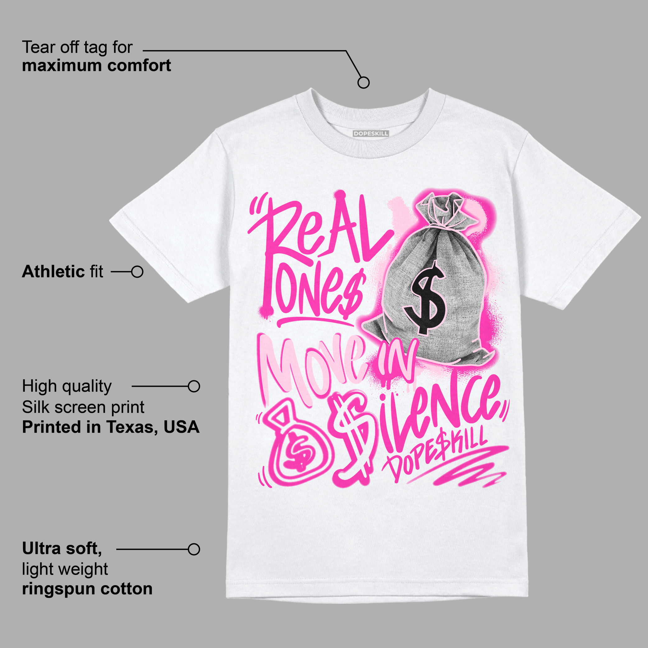 Triple Pink Dunk Low superstreetwear T-Shirt Real Ones Move In Silence Graphic
