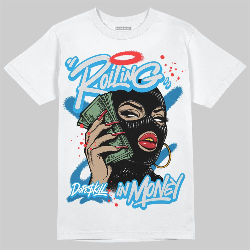 Military Blue 4s superstreetwear T-Shirt Rolling in Money Graphic