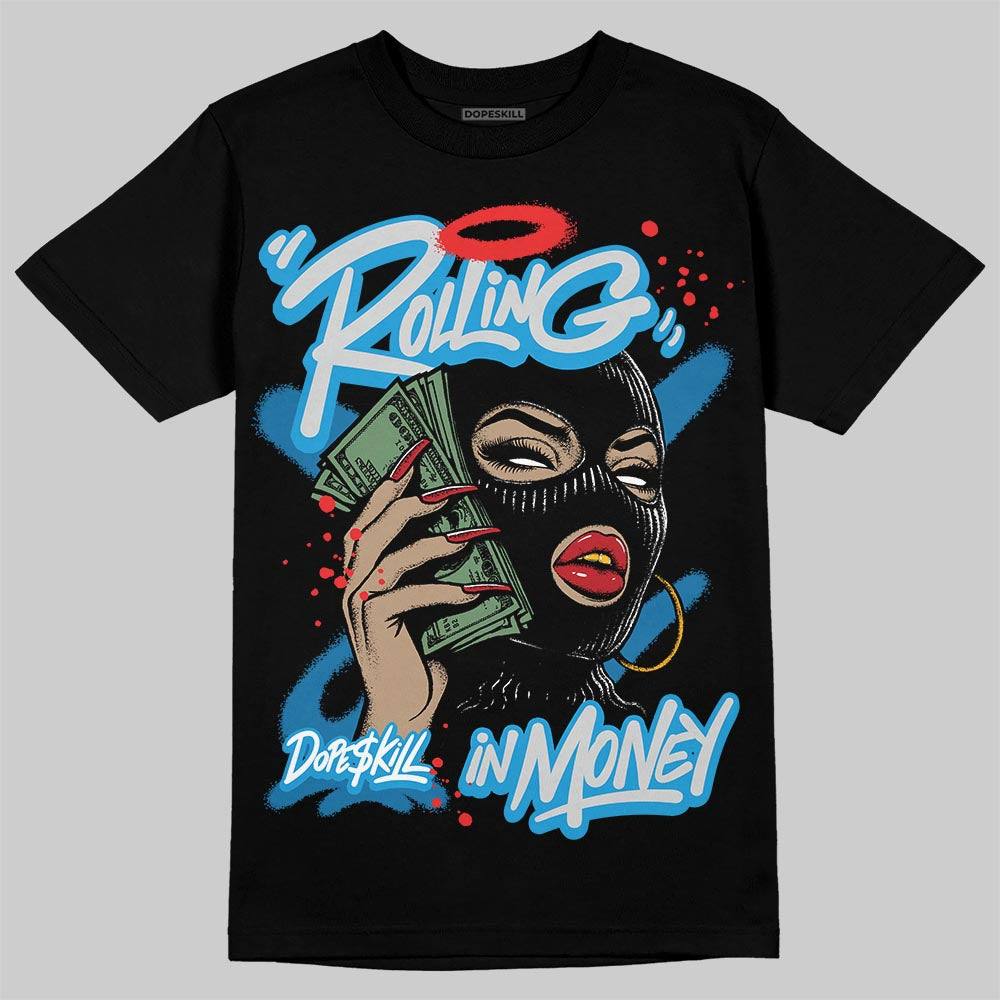 Military Blue 4s superstreetwear T-Shirt Rolling in Money Graphic