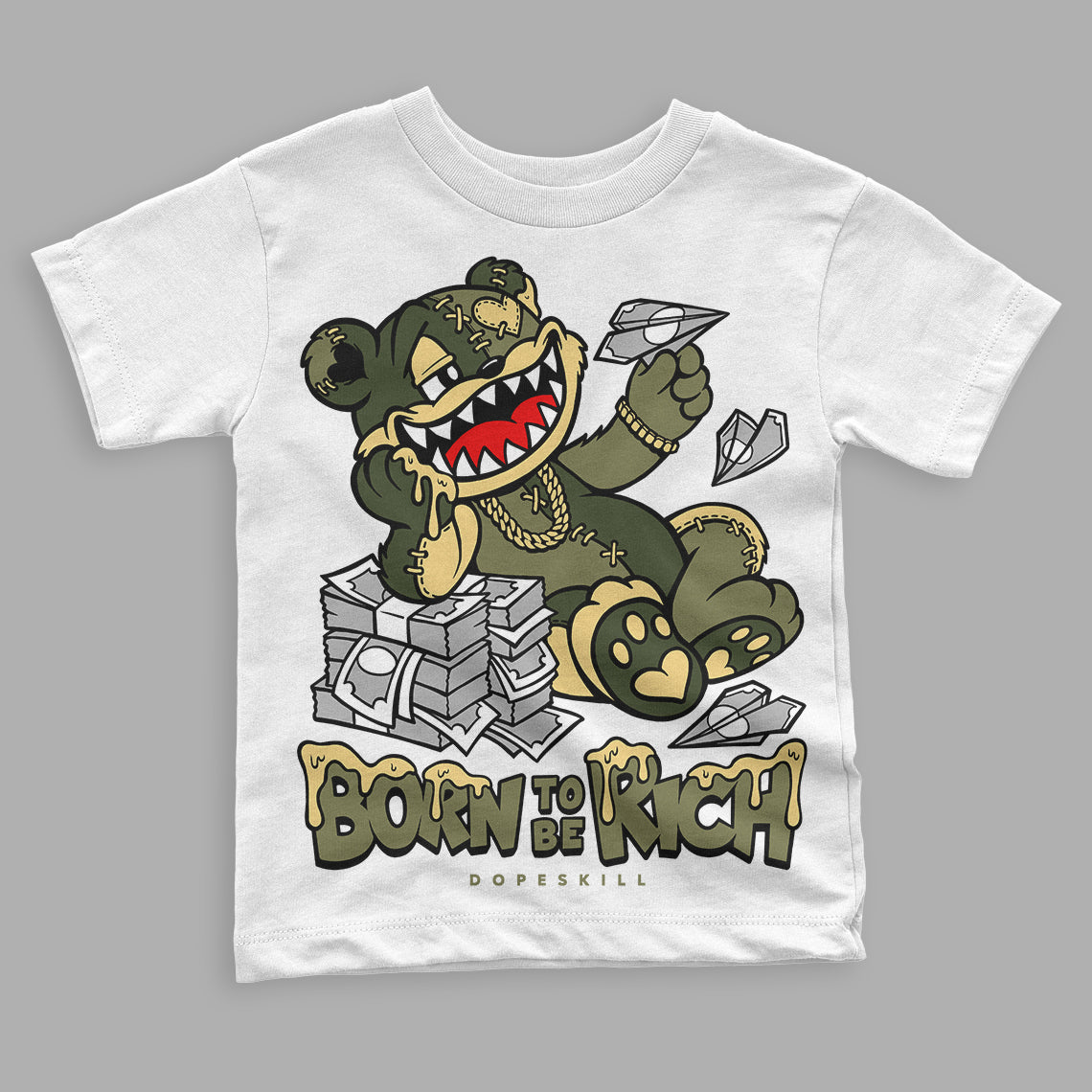 Craft Olive 4s superstreetwear Toddler Kids T-shirt Born To Be Rich Graphic
