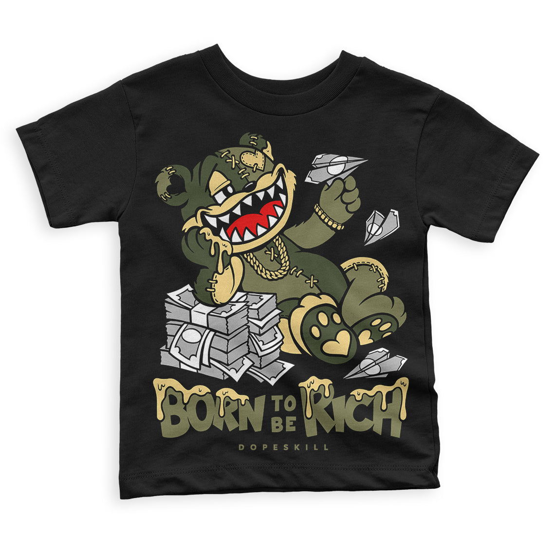Craft Olive 4s superstreetwear Toddler Kids T-shirt Born To Be Rich Graphic