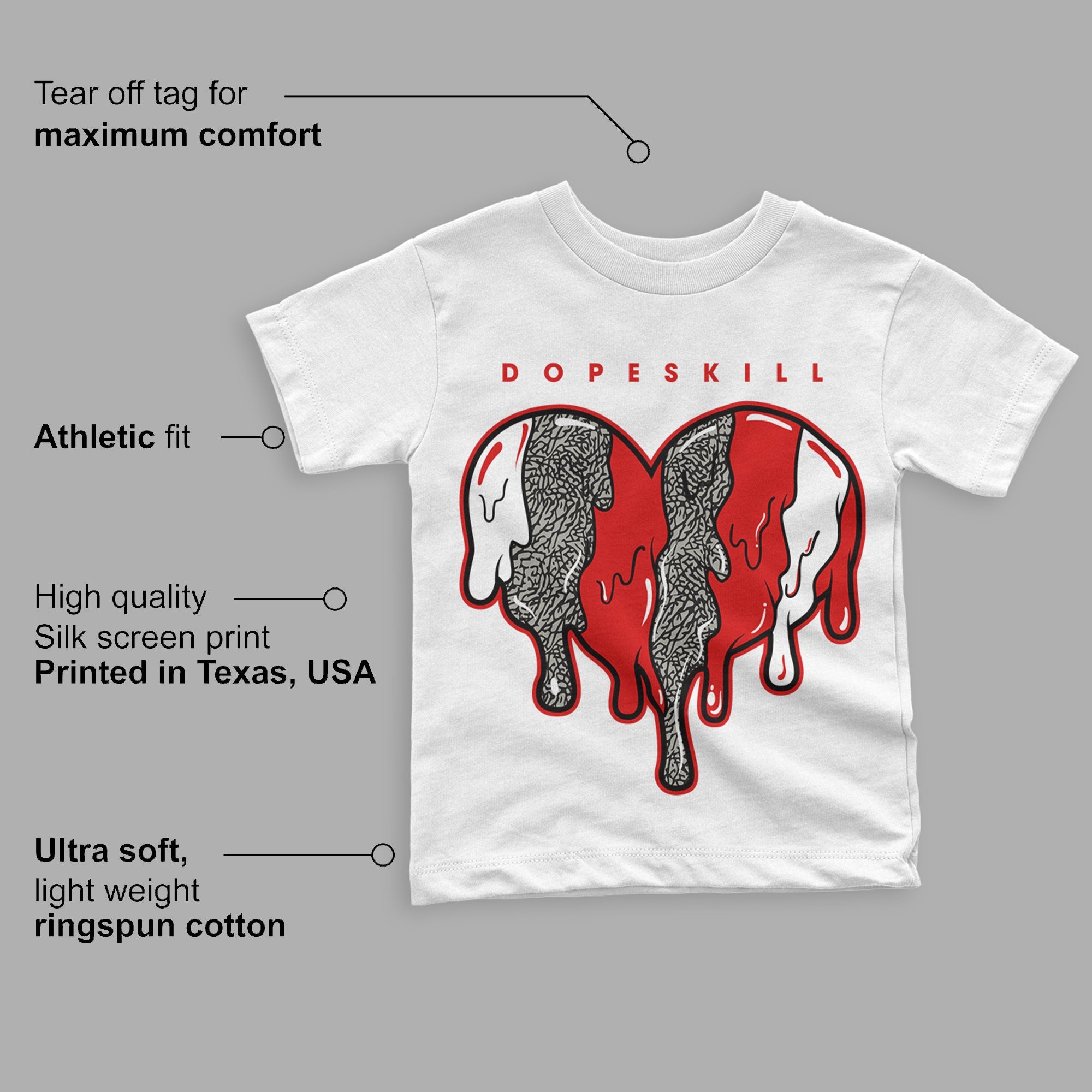 Fire Red 3s superstreetwear Toddler Kids T-shirt Slime Drip Heart Graphic