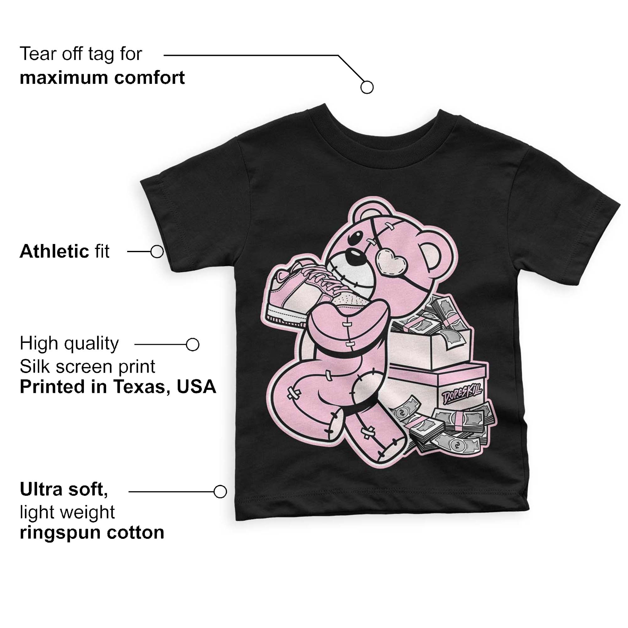 Dunk Low Pink Foam superstreetwear Toddler Kids T-shirt Bear Steals Sneaker Graphic