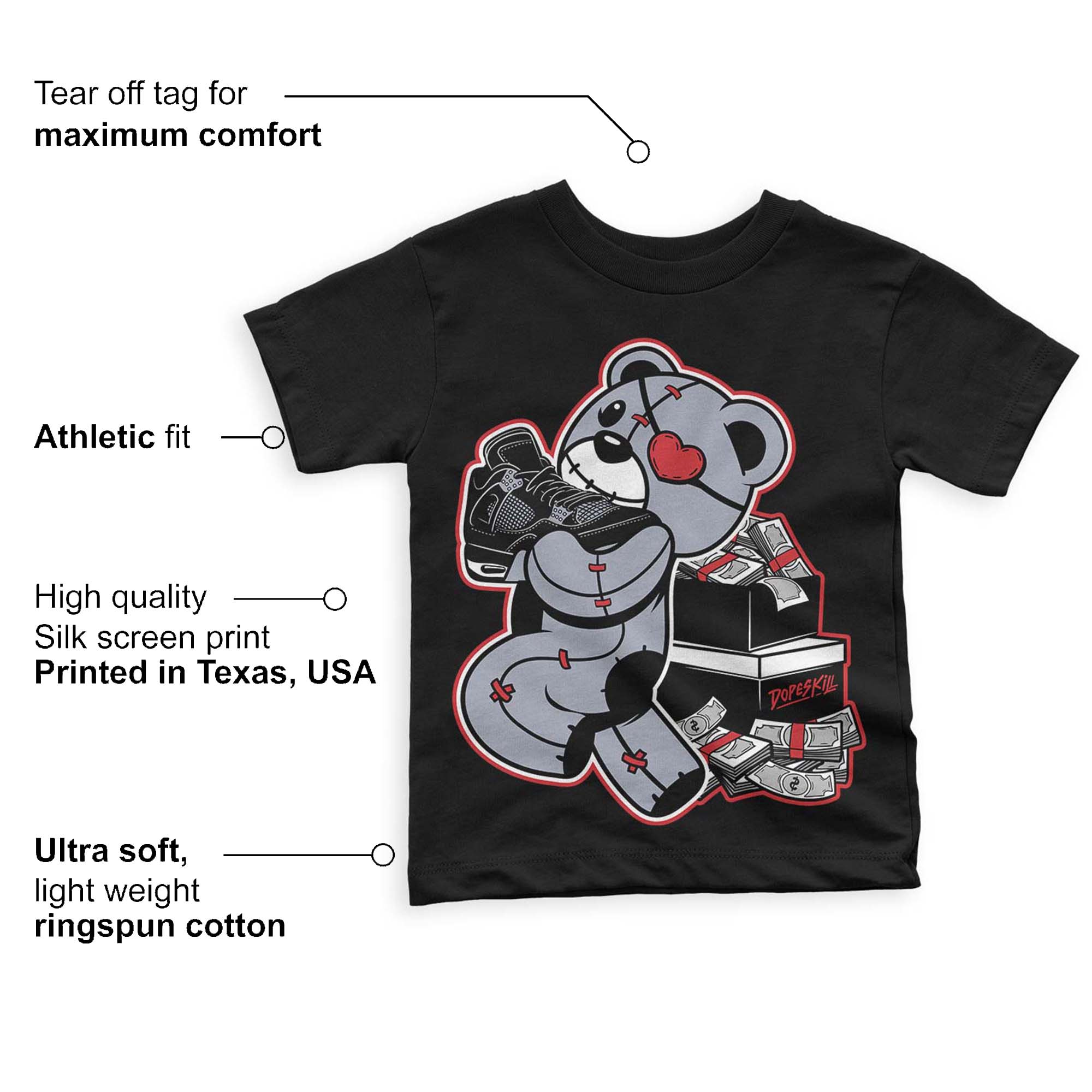 Bred Reimagined 4s superstreetwear Toddler Kids T-shirt Bear Steals Sneaker Graphic