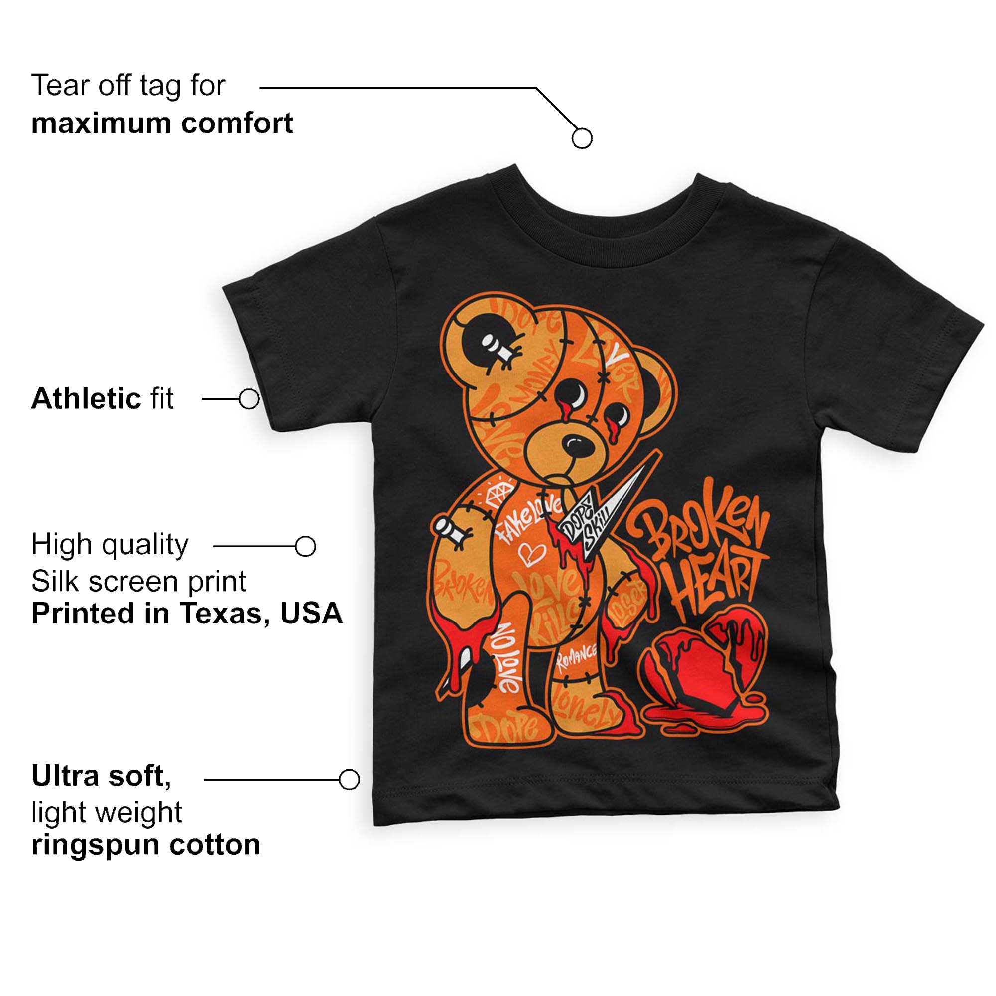 Brilliant Orange 12s superstreetwear Toddler Kids T-shirt Broken Heart Graphic