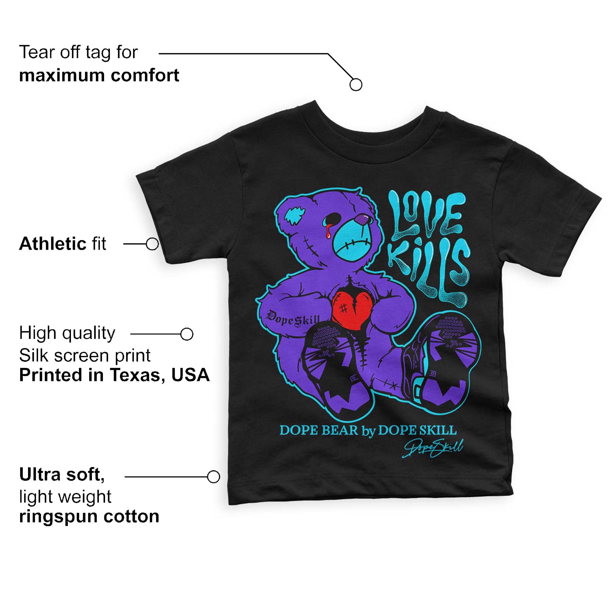 Aqua 6s superstreetwear Toddler Kids T-shirt Love Kills Graphic