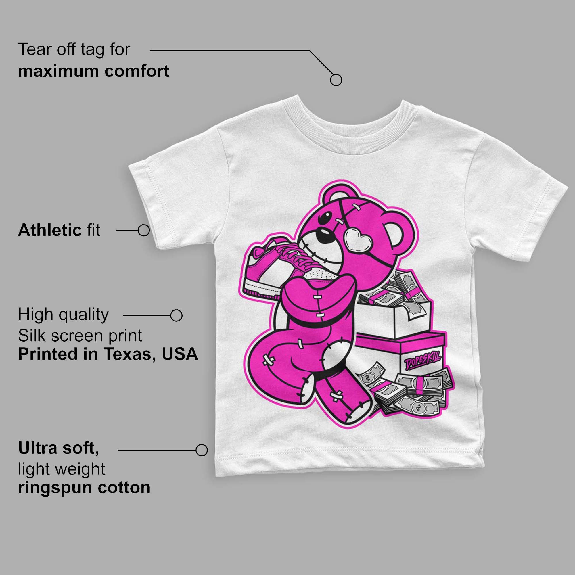 Dunk Low Active Fuchsia superstreetwear Toddler Kids T-shirt Bear Steals Sneaker Graphic