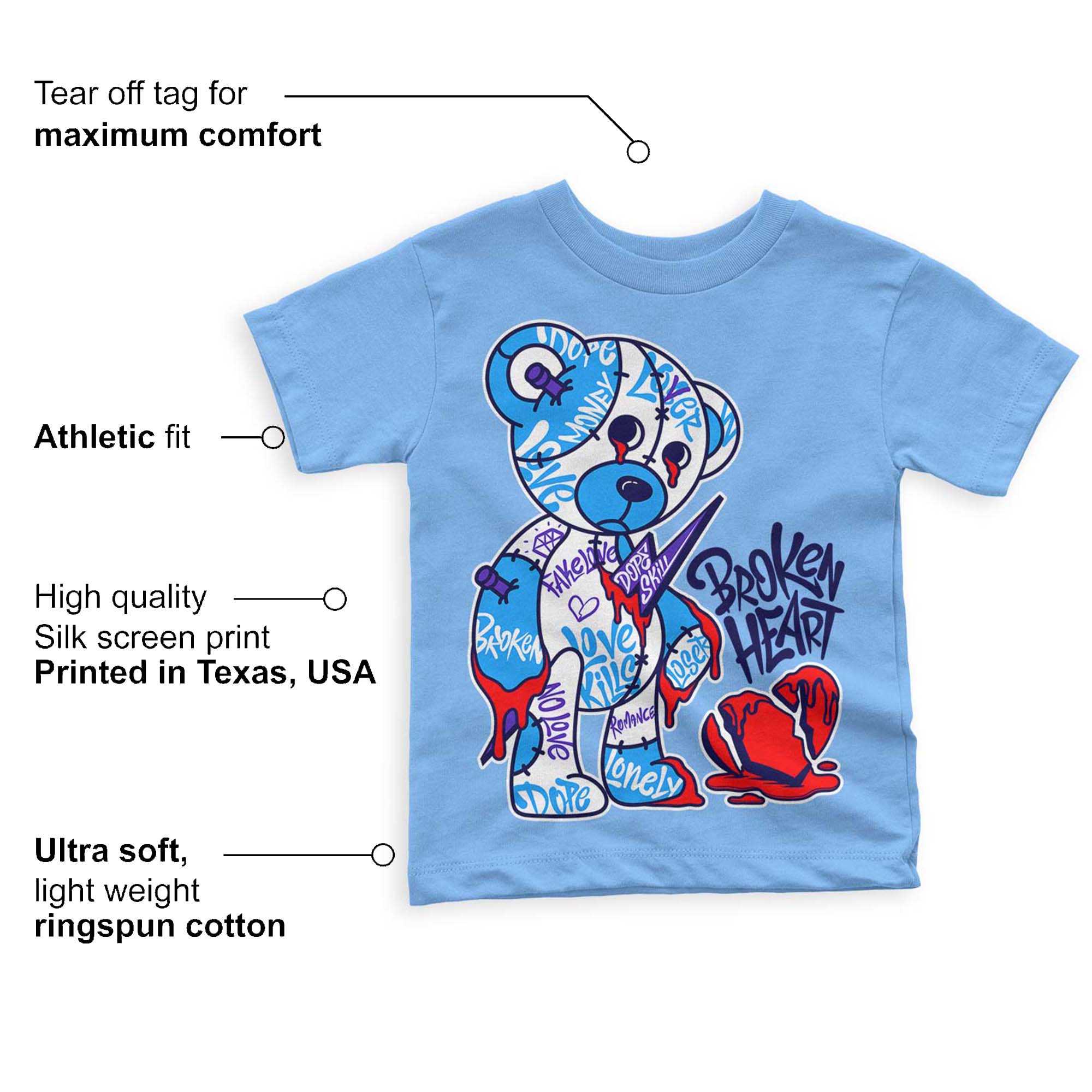 University Blue 6s superstreetwear Toddler Kids T-shirt Broken Heart Graphic - University Blue T-shirt