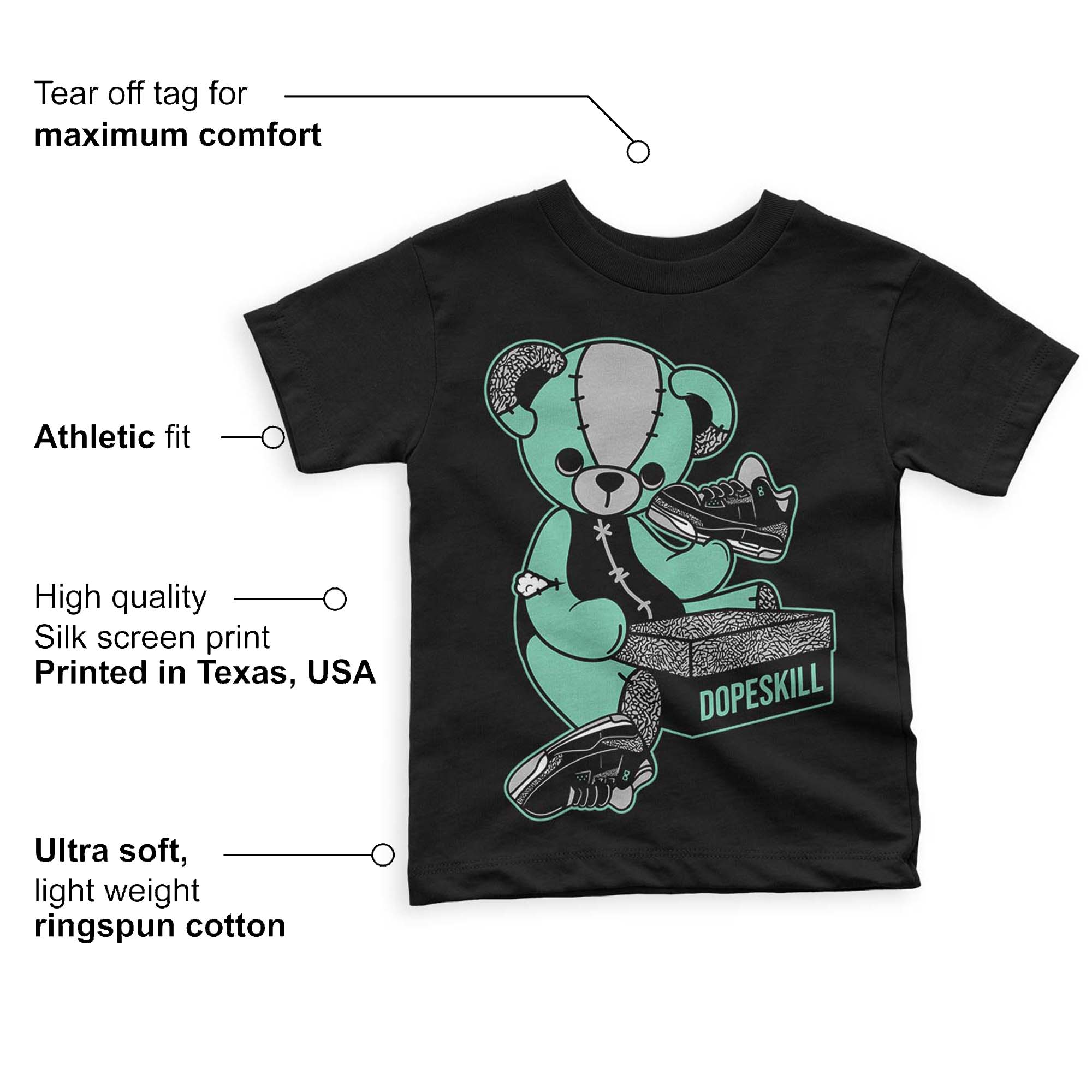 Green Glow 3s superstreetwear Toddler Kids T-shirt Sneakerhead BEAR Graphic