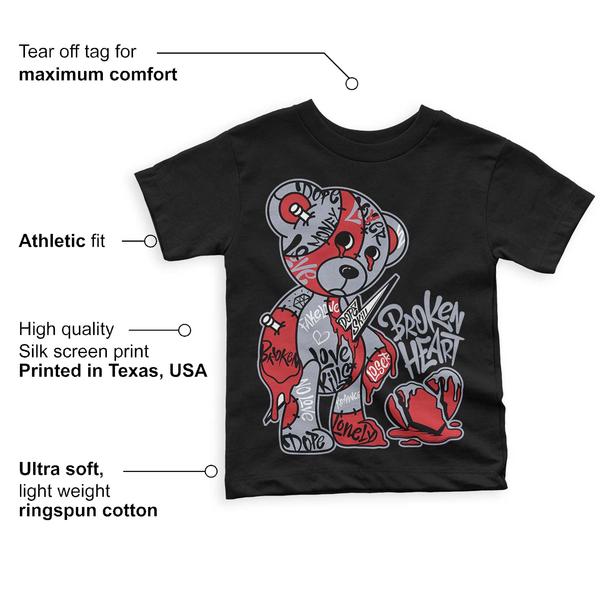 Bred Reimagined 4s superstreetwear Toddler Kids T-shirt Broken Heart Graphic