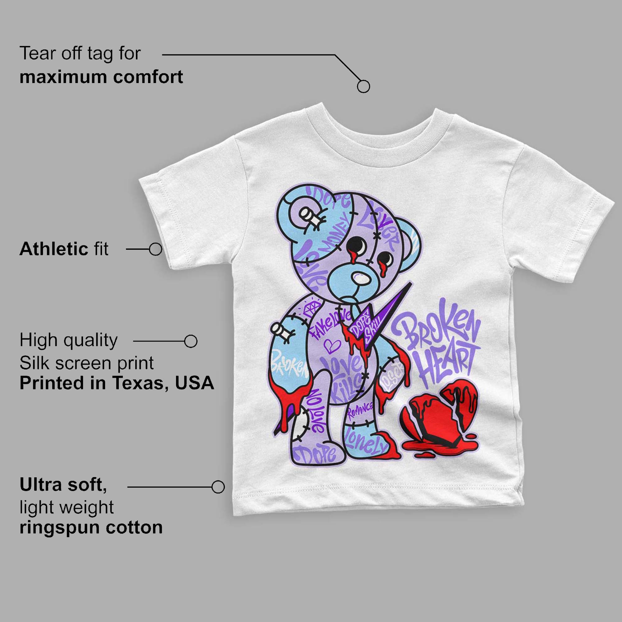 Pure Violet 11s Low superstreetwear Toddler Kids T-shirt Broken Heart Graphic