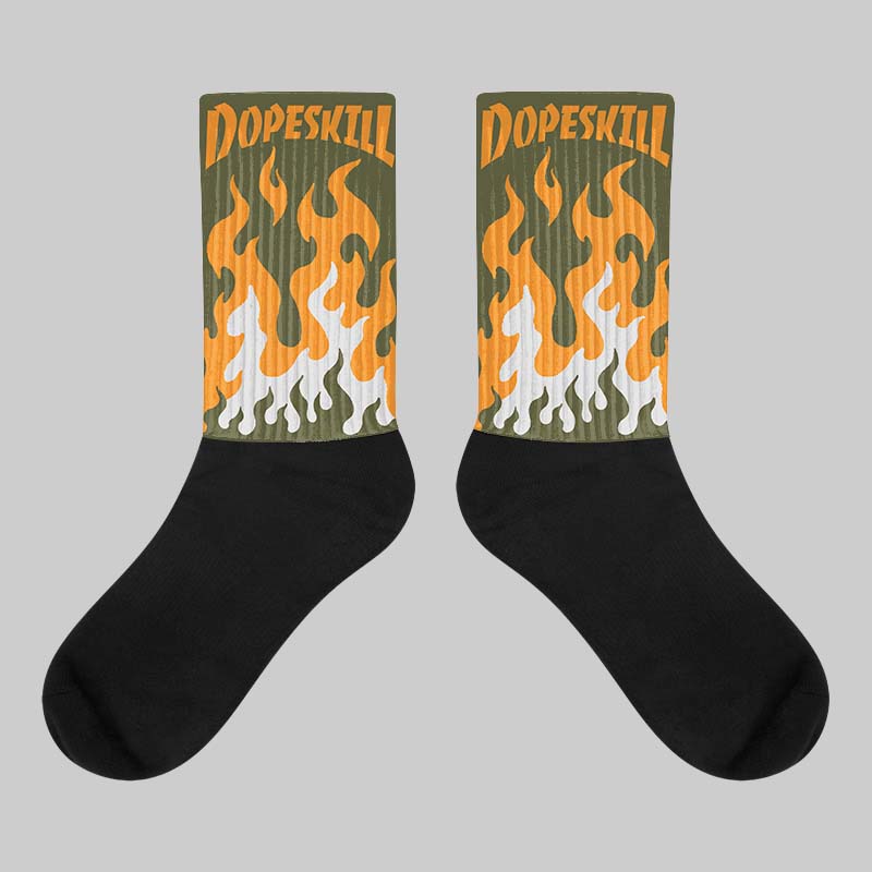 Olive 5s superstreetwear Sublimated Socks FIRE Graphic