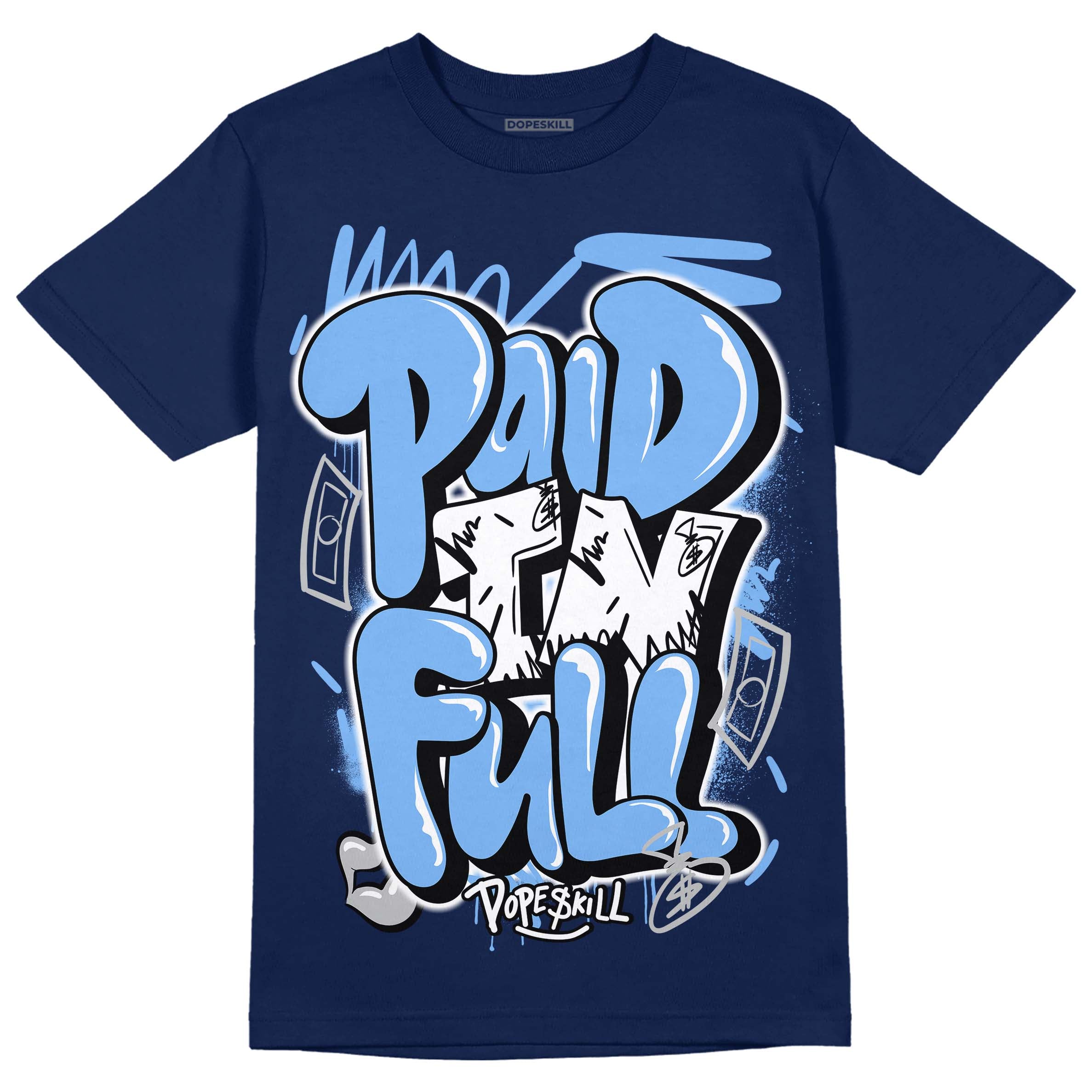 Midnight Navy 5s superstreetwear Navy T-Shirt New Paid In Full Graphic