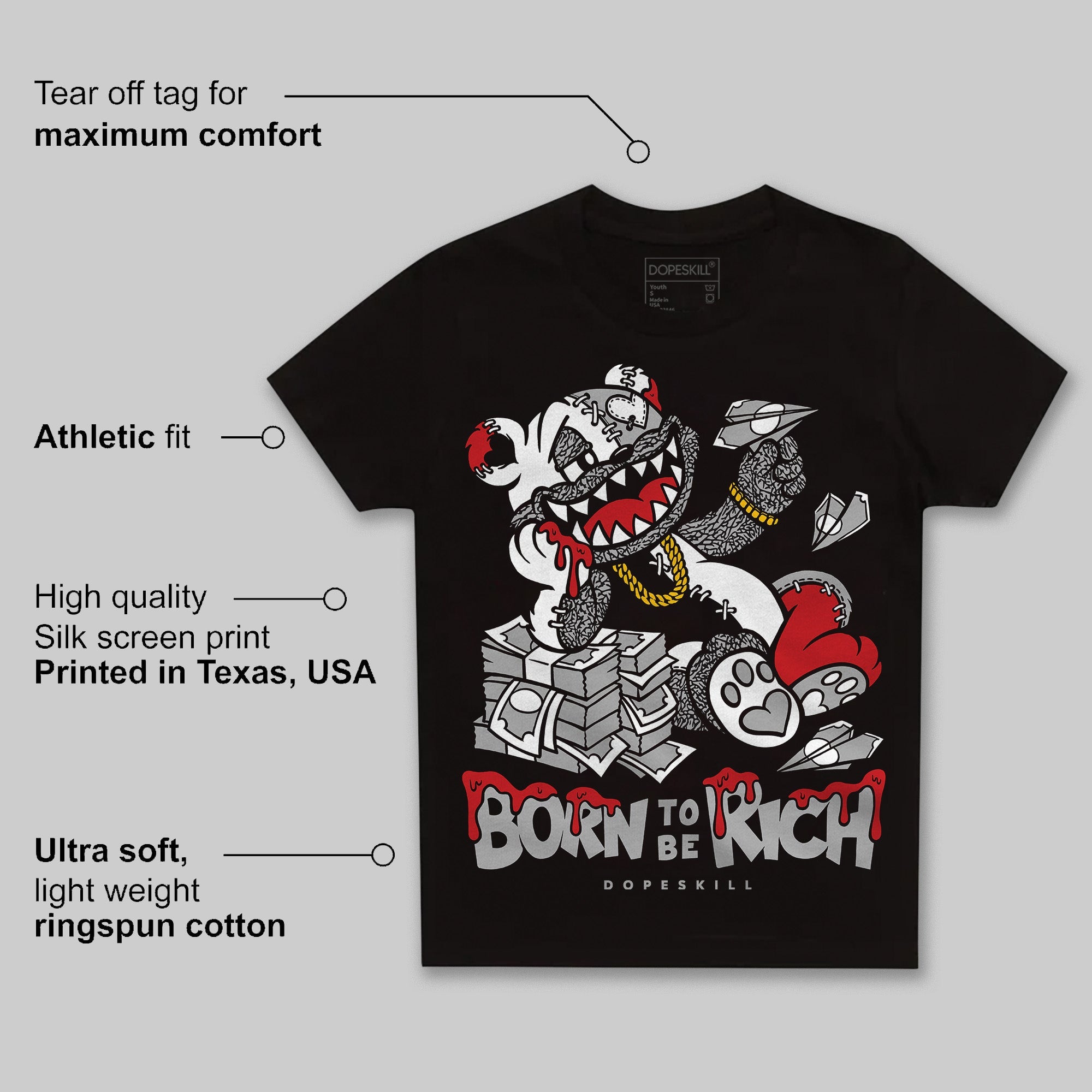 Black Cement 3s superstreetwear Toddler Kids T-shirt Born To Be Rich Graphic