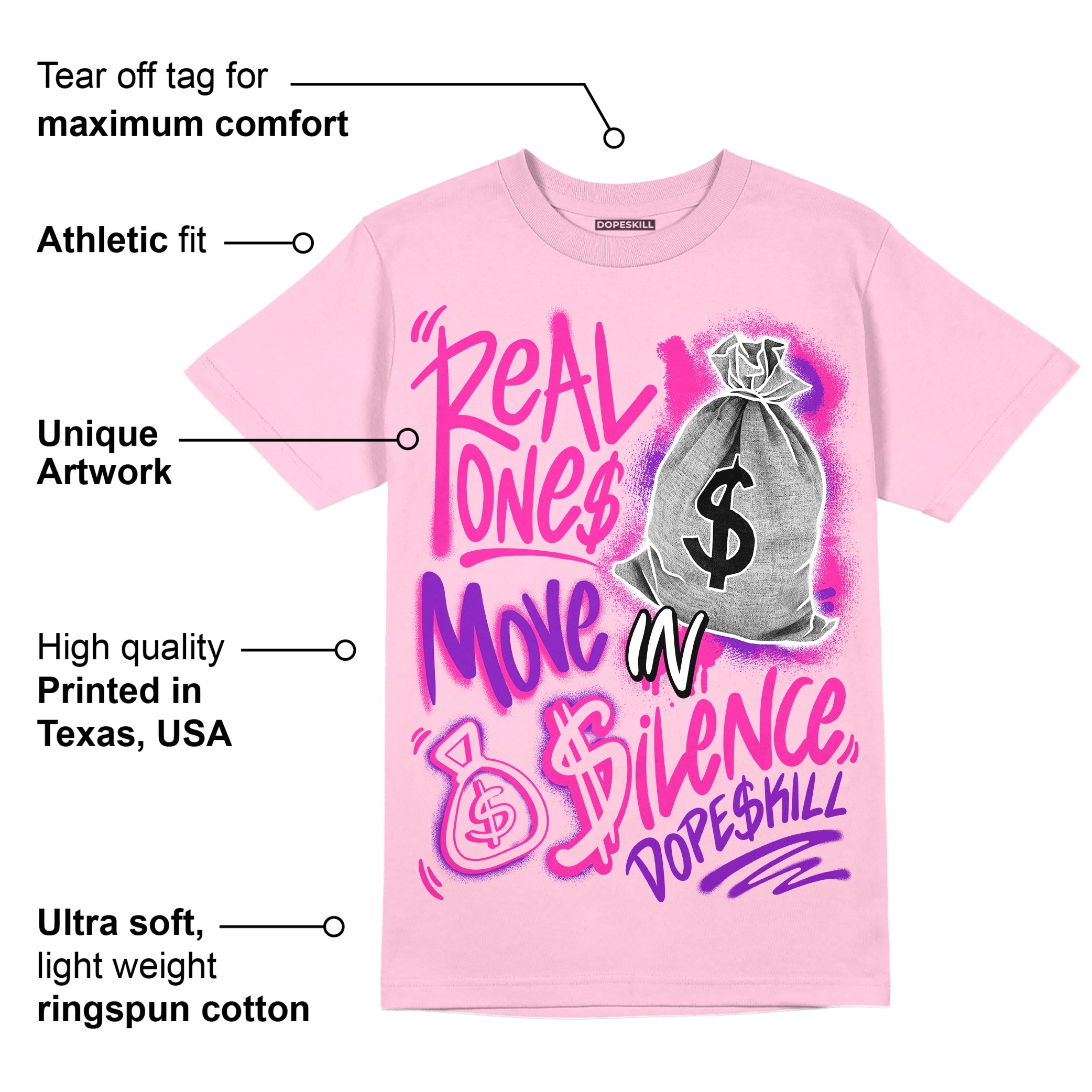 Pink Collection superstreetwear Pink T-shirt Real Ones Move In Silence Graphic