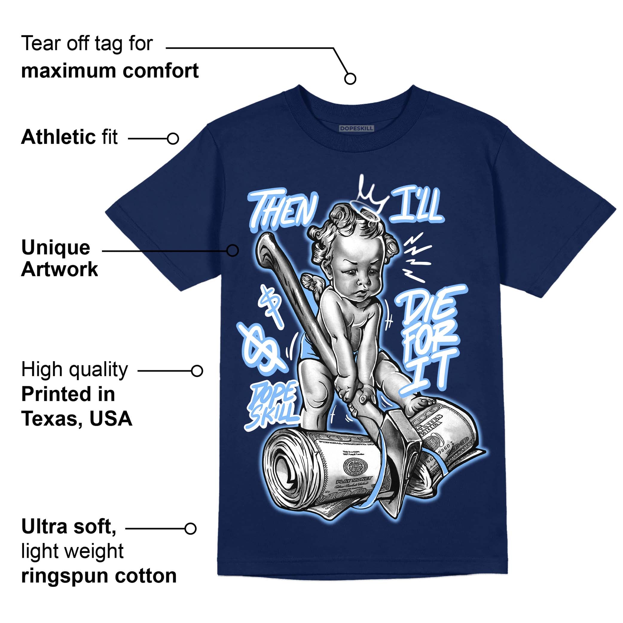 Midnight Navy 5s superstreetwear Navy T-Shirt Then I'll Die For It Graphic