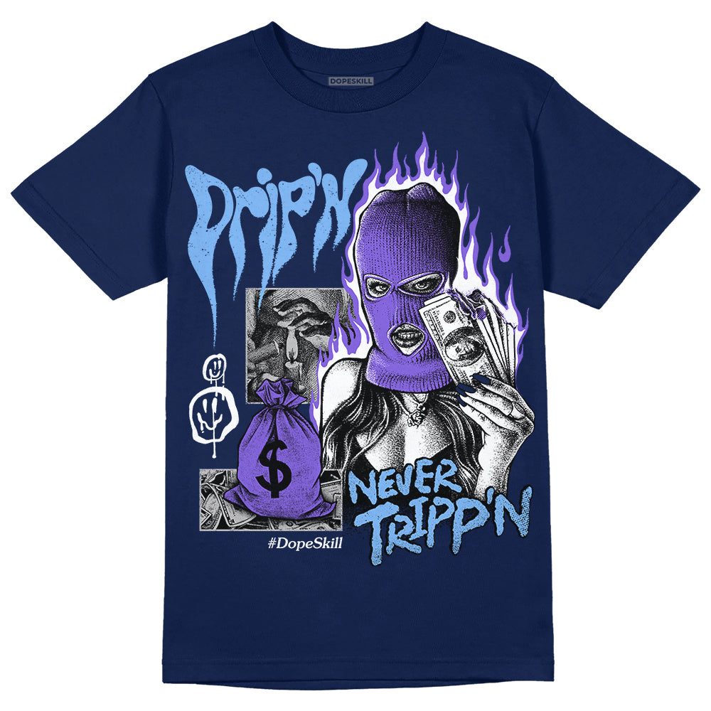 Midnight Navy 5s superstreetwear Navy T-Shirt Drip'n Never Tripp'n Graphic