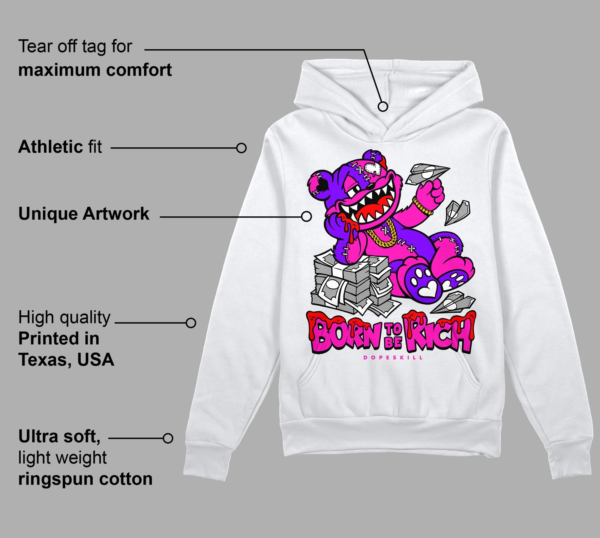 Dunk Active Fuchsia superstreetwear Hoodie Sweatshirt Born To Be Rich Graphic