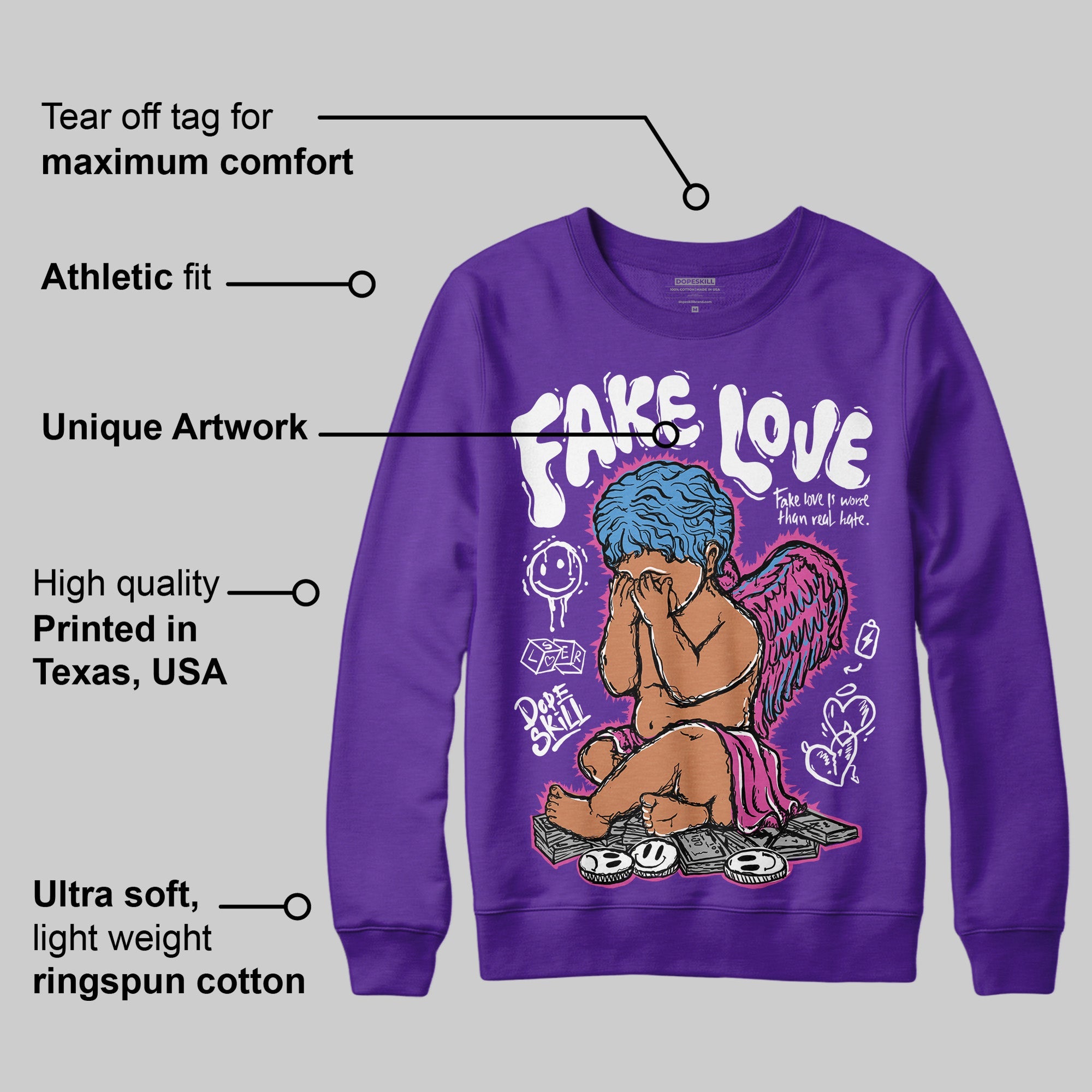 PURPLE Collection superstreetwear Purple Sweatshirt False Love Graphic