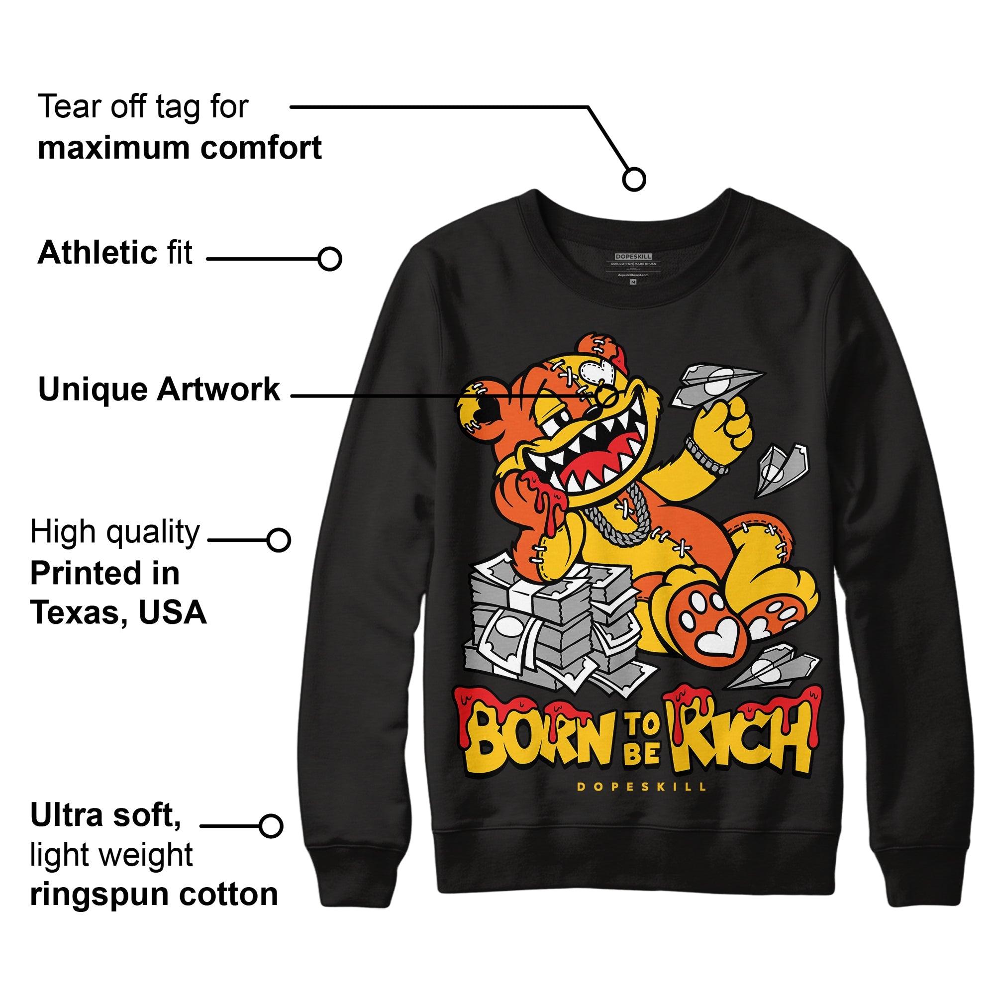 Yellow Collection superstreetwear Sweatshirt Born To Be Rich Graphic
