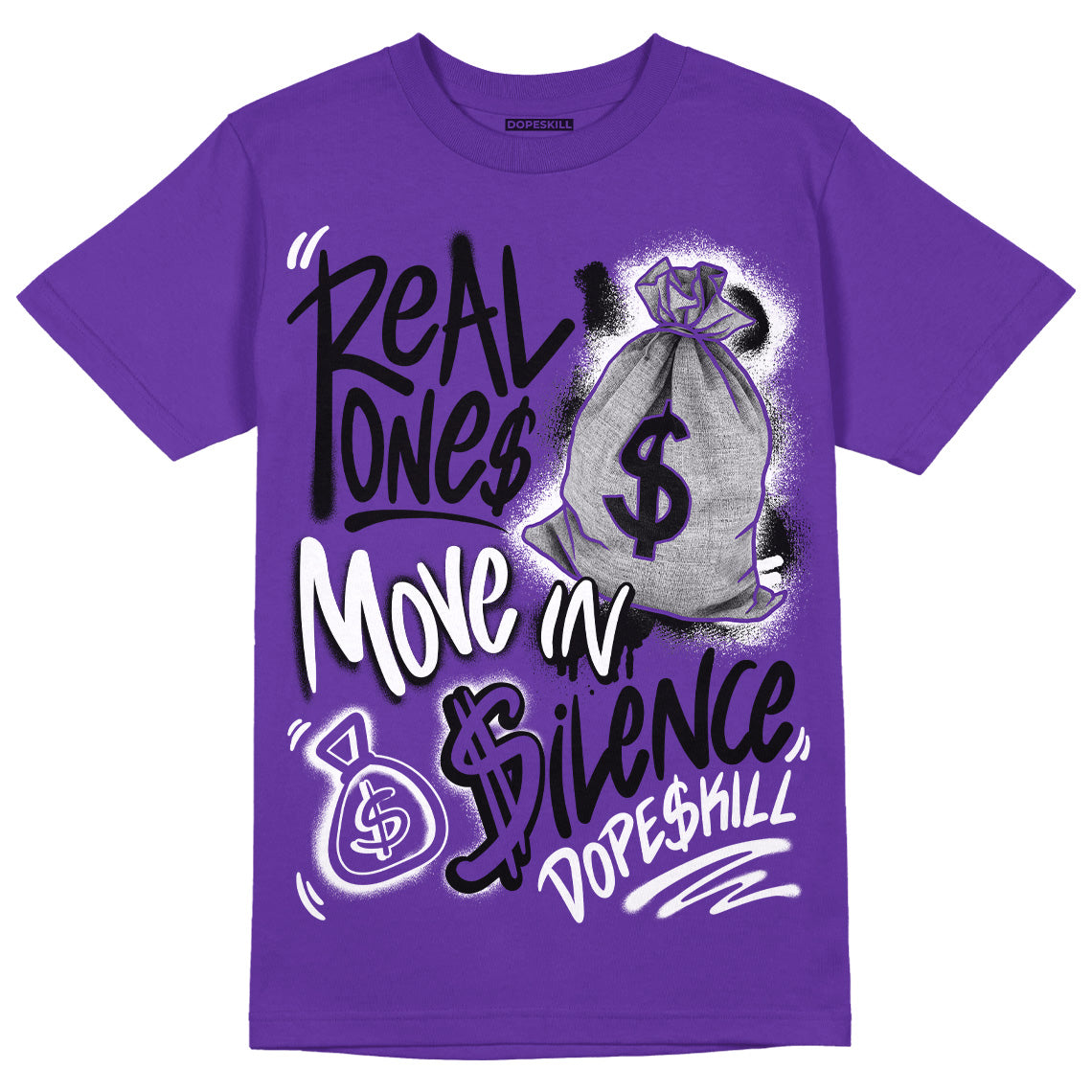 AJ 13 Court Purple superstreetwear Purple T-shirt Real Ones Move In Silence Graphic