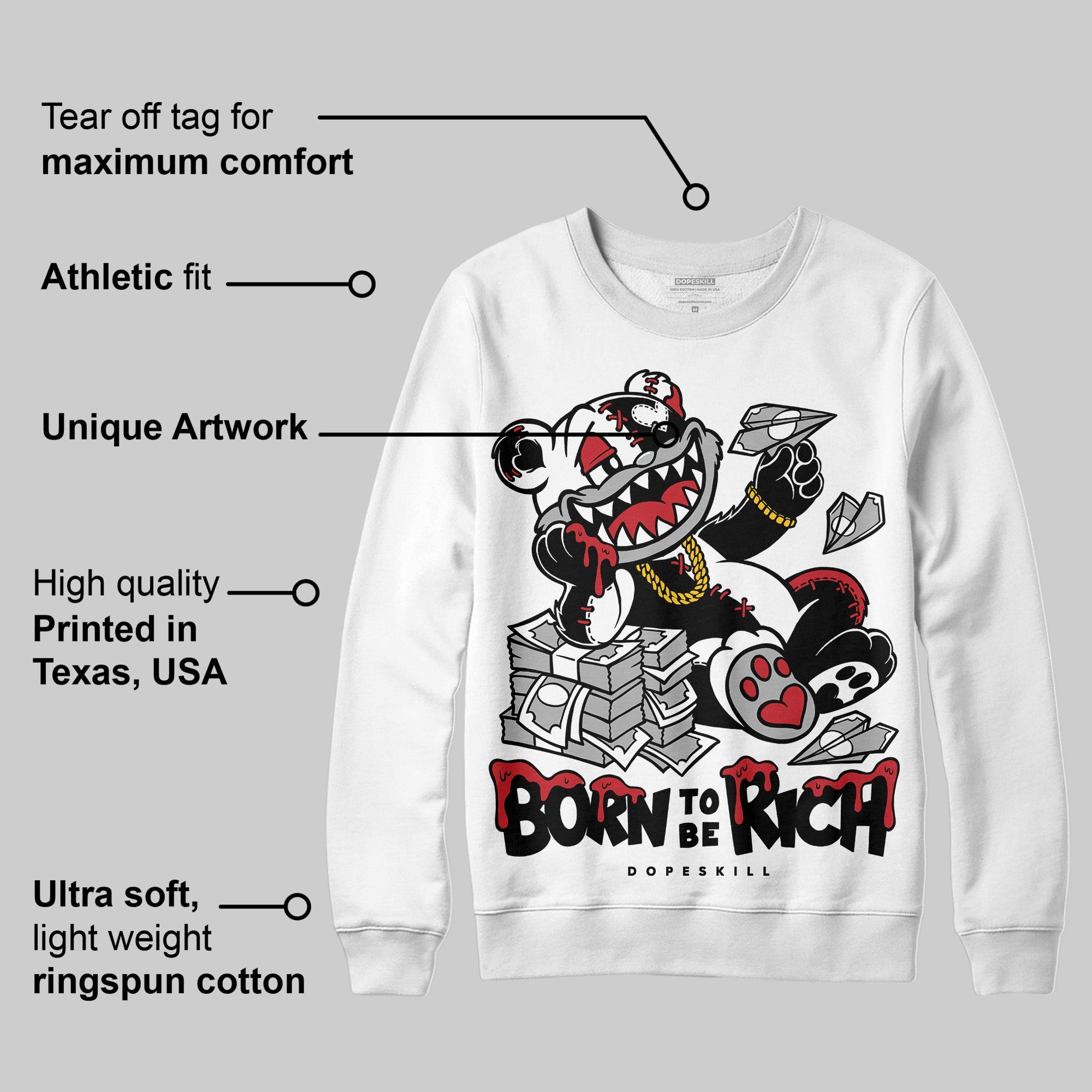 Bred 11s superstreetwear Sweatshirt Born To Be Rich Graphic
