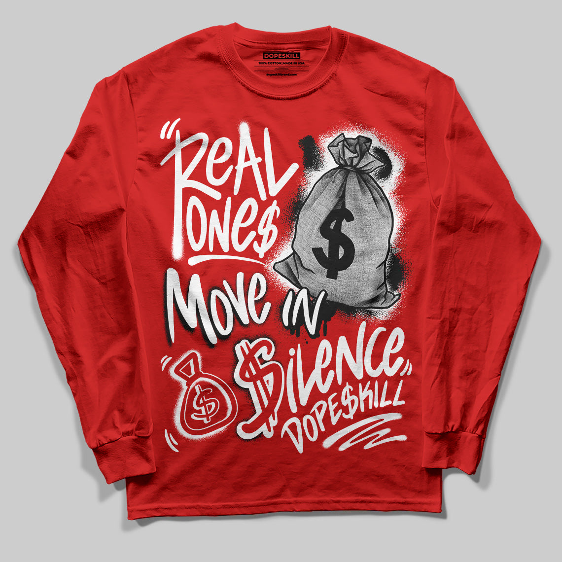 Bred Velvet 11s superstreetwear Red Long Sleeve T-Shirt Real Ones Move In Silence Graphic