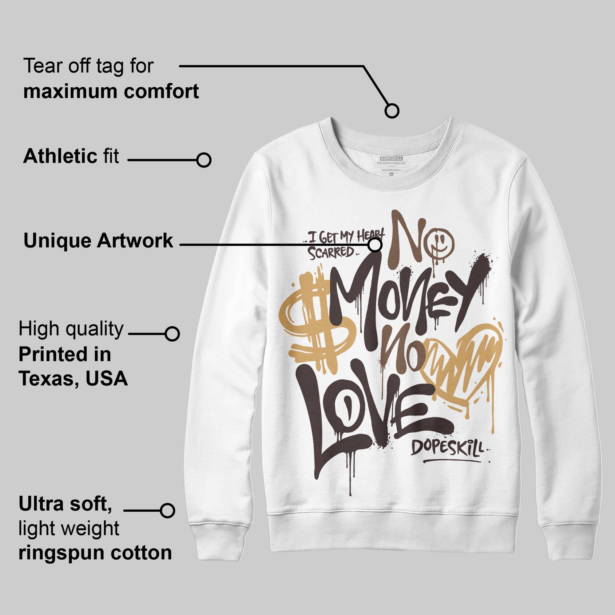 Earth 5s superstreetwear Sweatshirt No Money No Love Typo Graphic