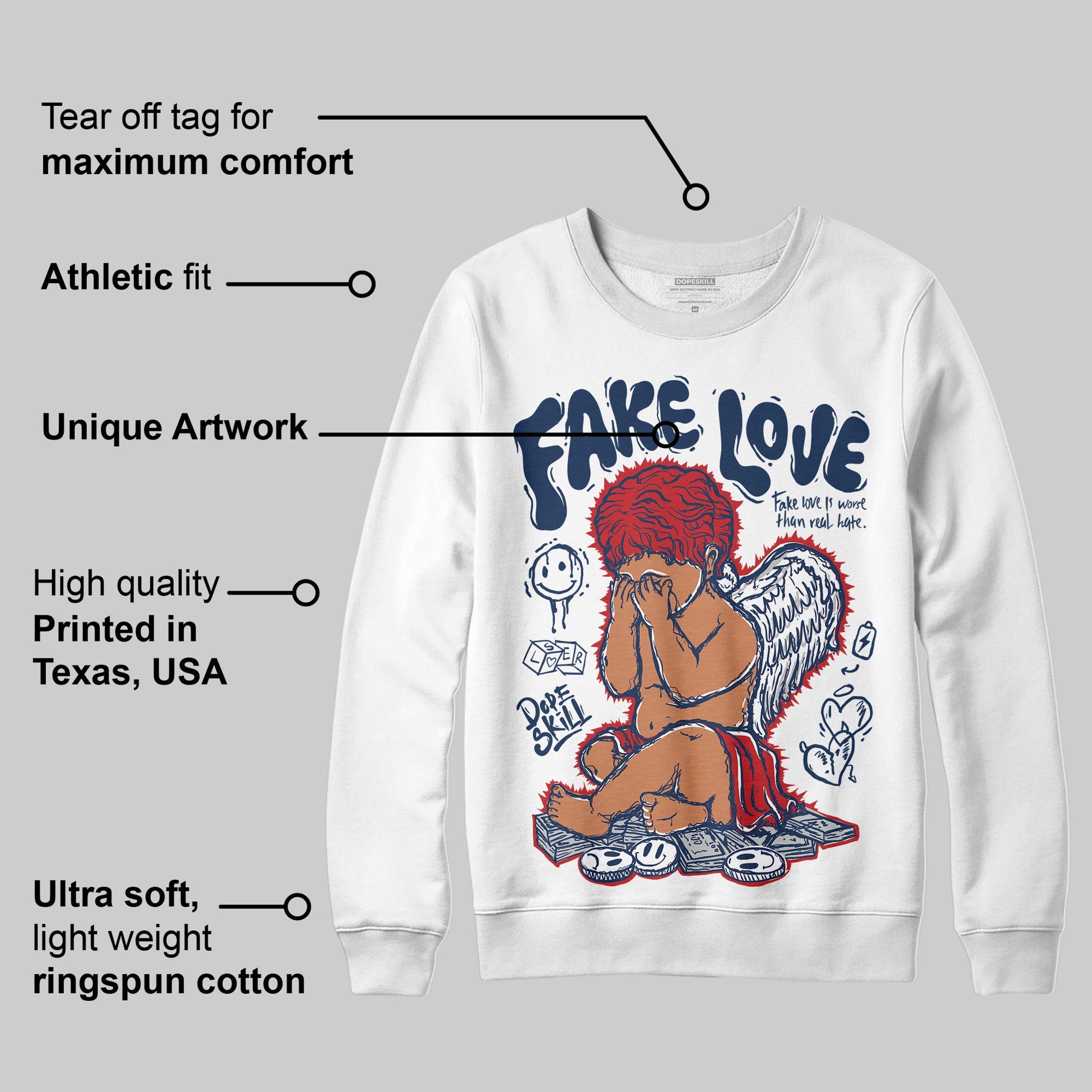 Summit White Navy 4s superstreetwear Sweatshirt False Love Graphic