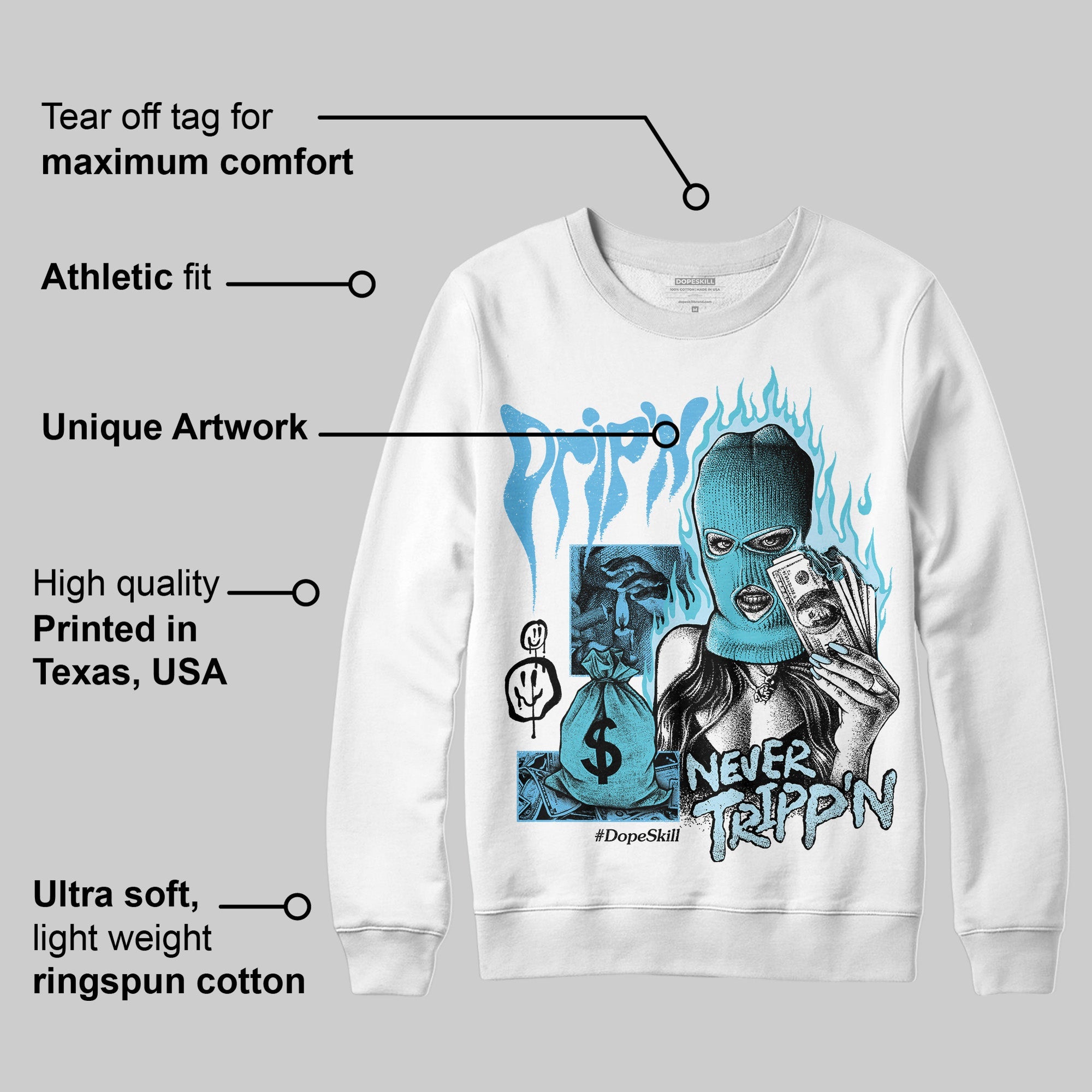 Legend Blue 11s superstreetwear Sweatshirt Drip'n Never Tripp'n Graphic