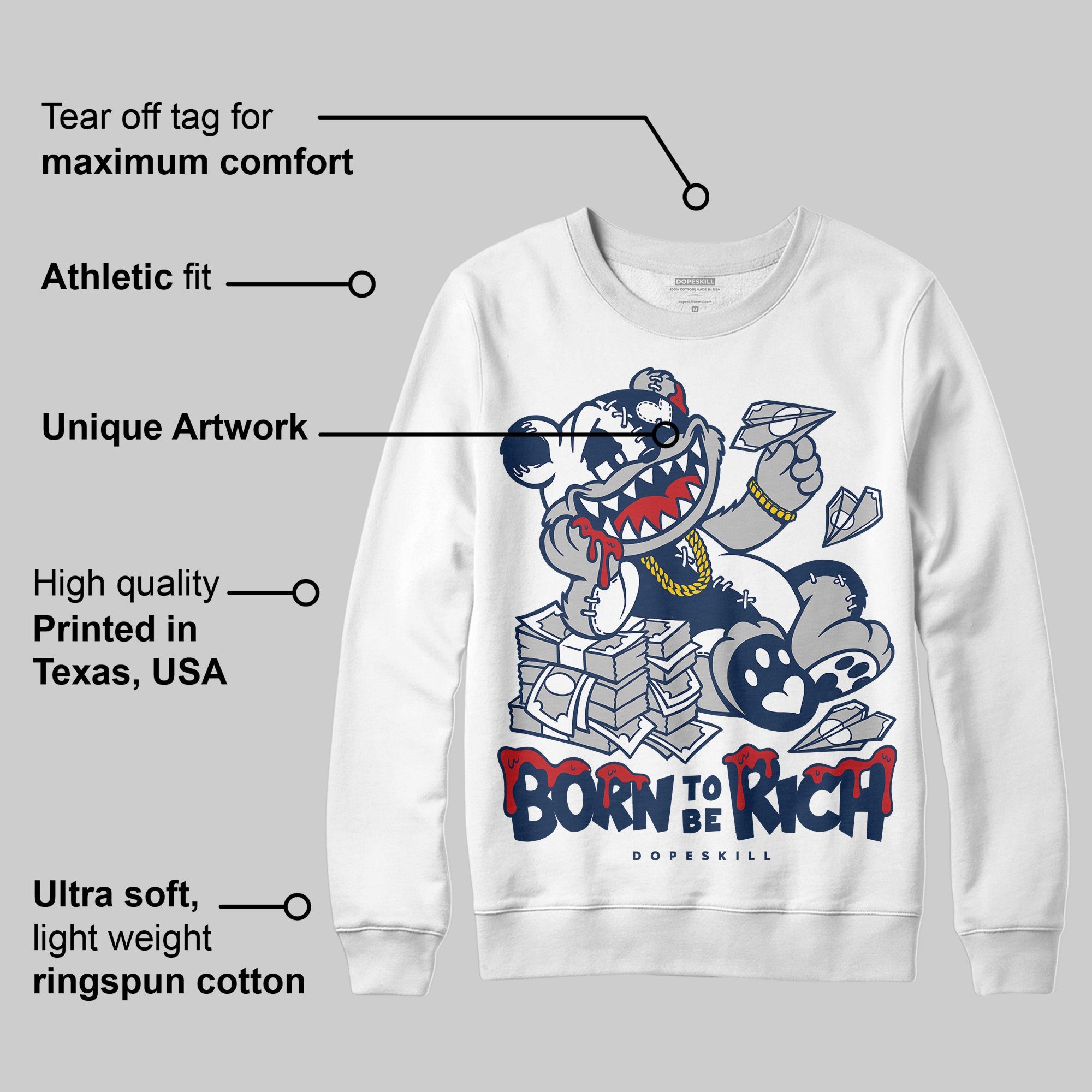 Summit White Navy 4s superstreetwear Sweatshirt Born To Be Rich Graphic
