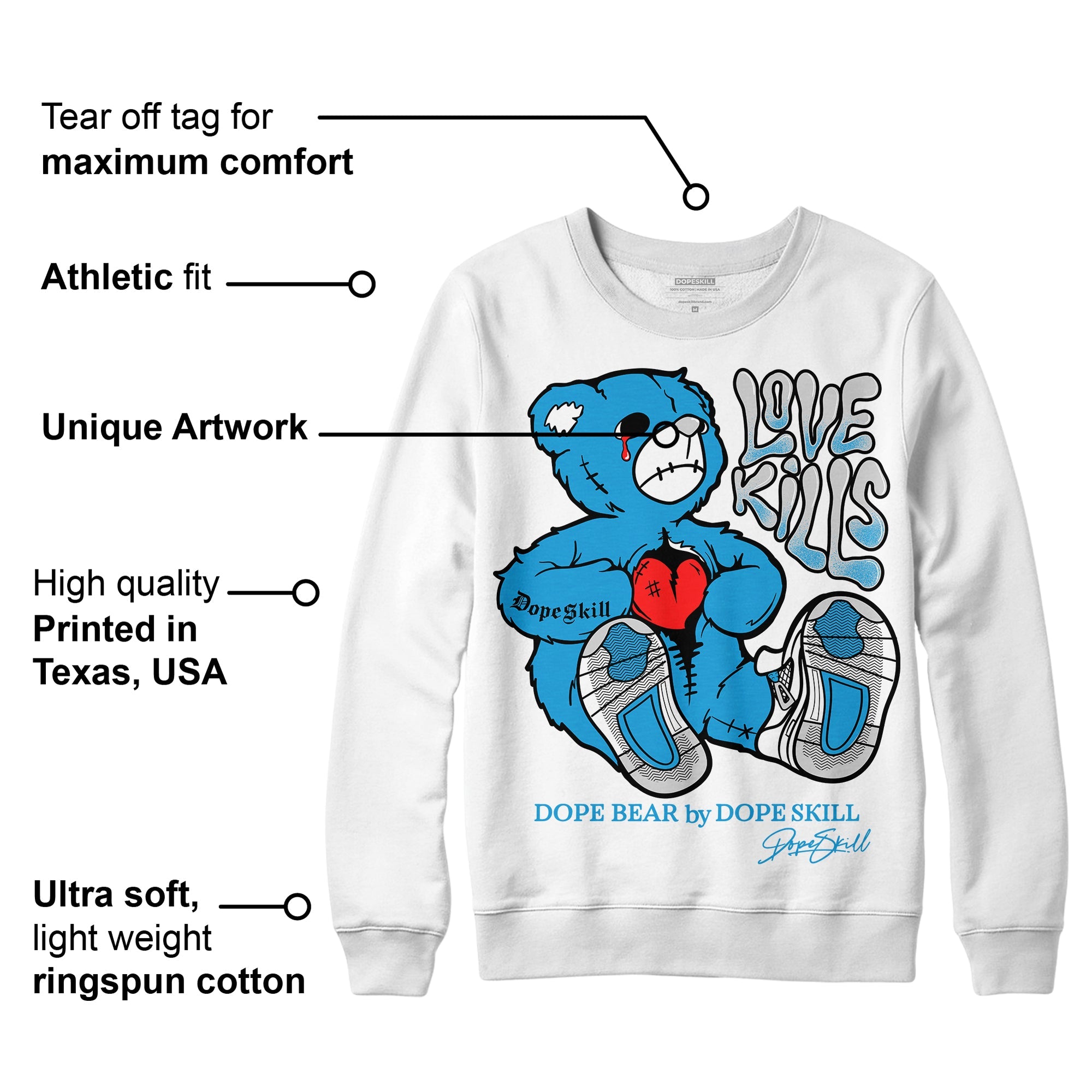 Military Blue 4s superstreetwear Sweatshirt Love Kills Graphic
