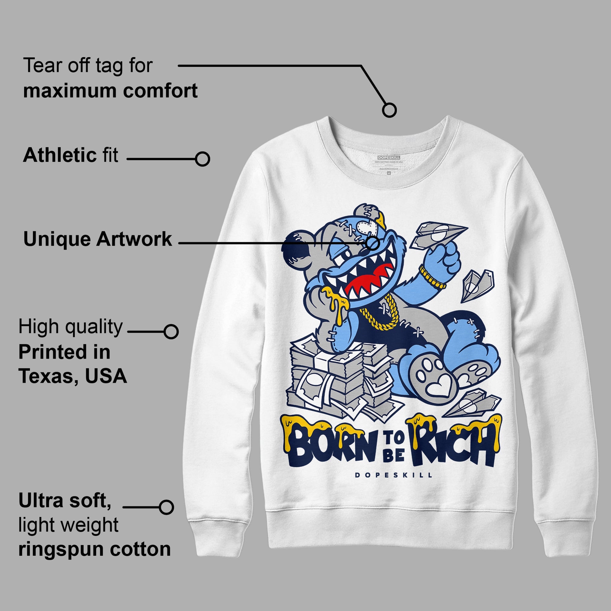 Midnight Navy 5s superstreetwear Sweatshirt Born To Be Rich Graphic