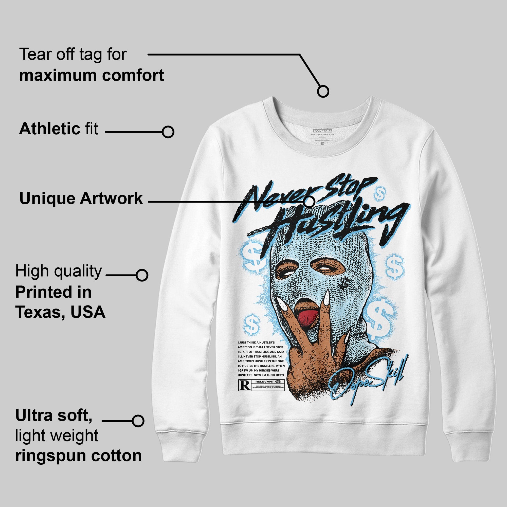 Legend Blue 11s superstreetwear Sweatshirt Never Stop Hustling Graphic