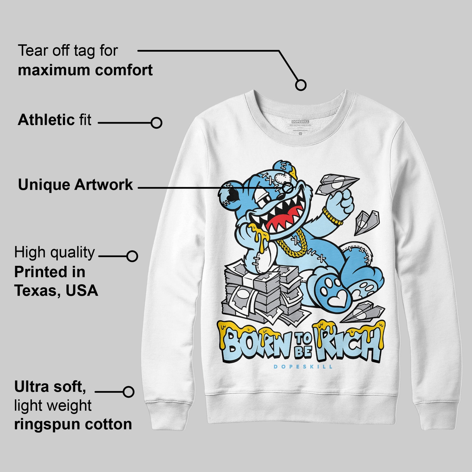 Legend Blue 11s superstreetwear Sweatshirt Born To Be Rich Graphic