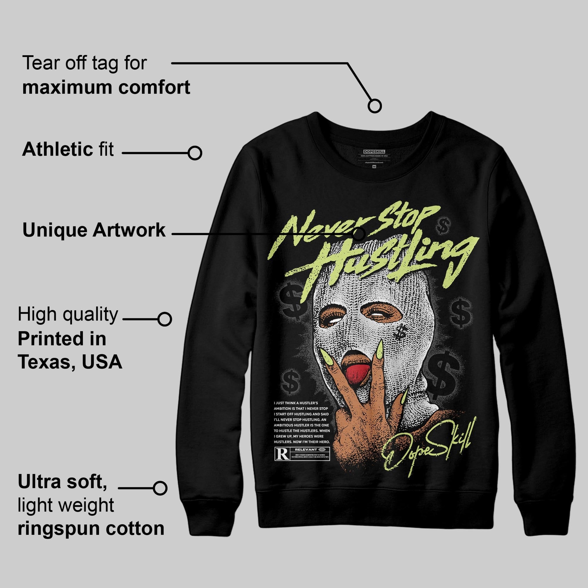 Light Lemon Twist 4s superstreetwear Sweatshirt Never Stop Hustling Graphic