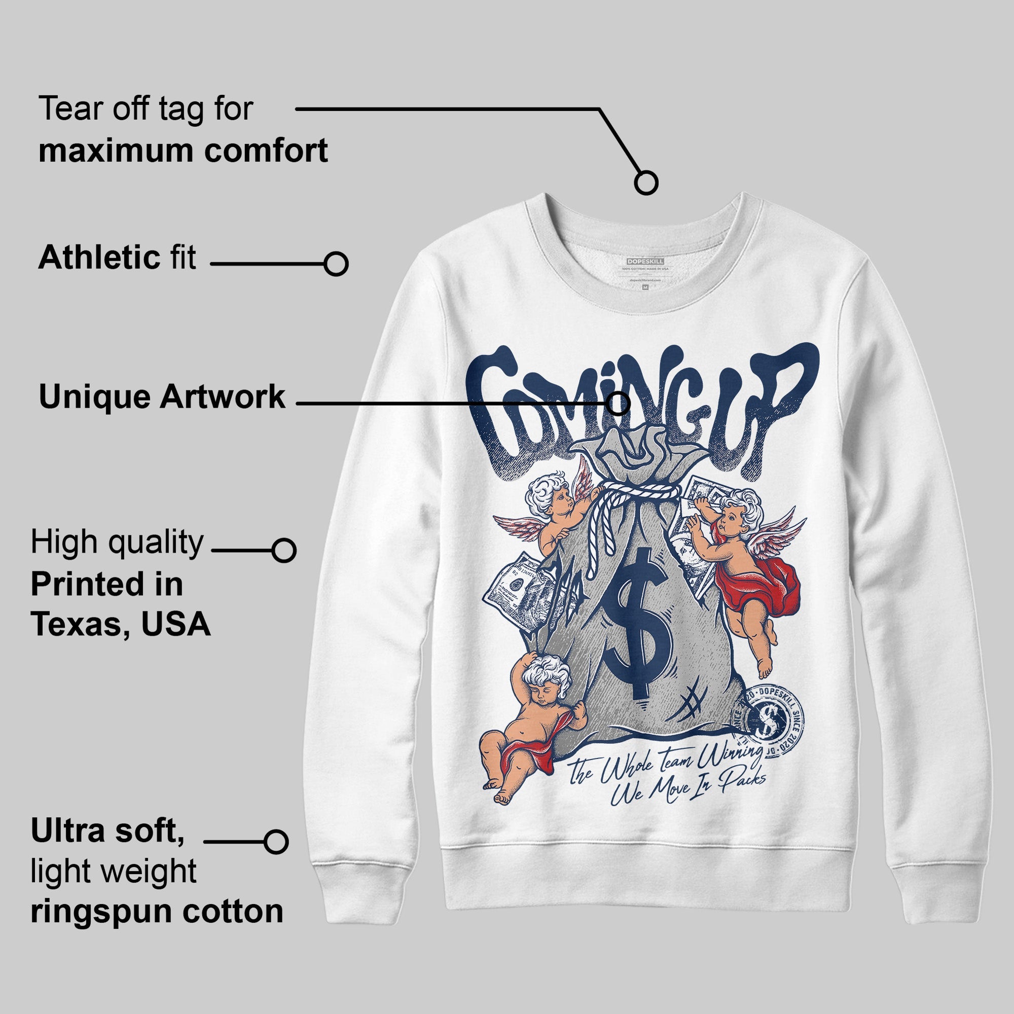 Summit White Navy 4s superstreetwear Sweatshirt Money Bag Coming Up Graphic