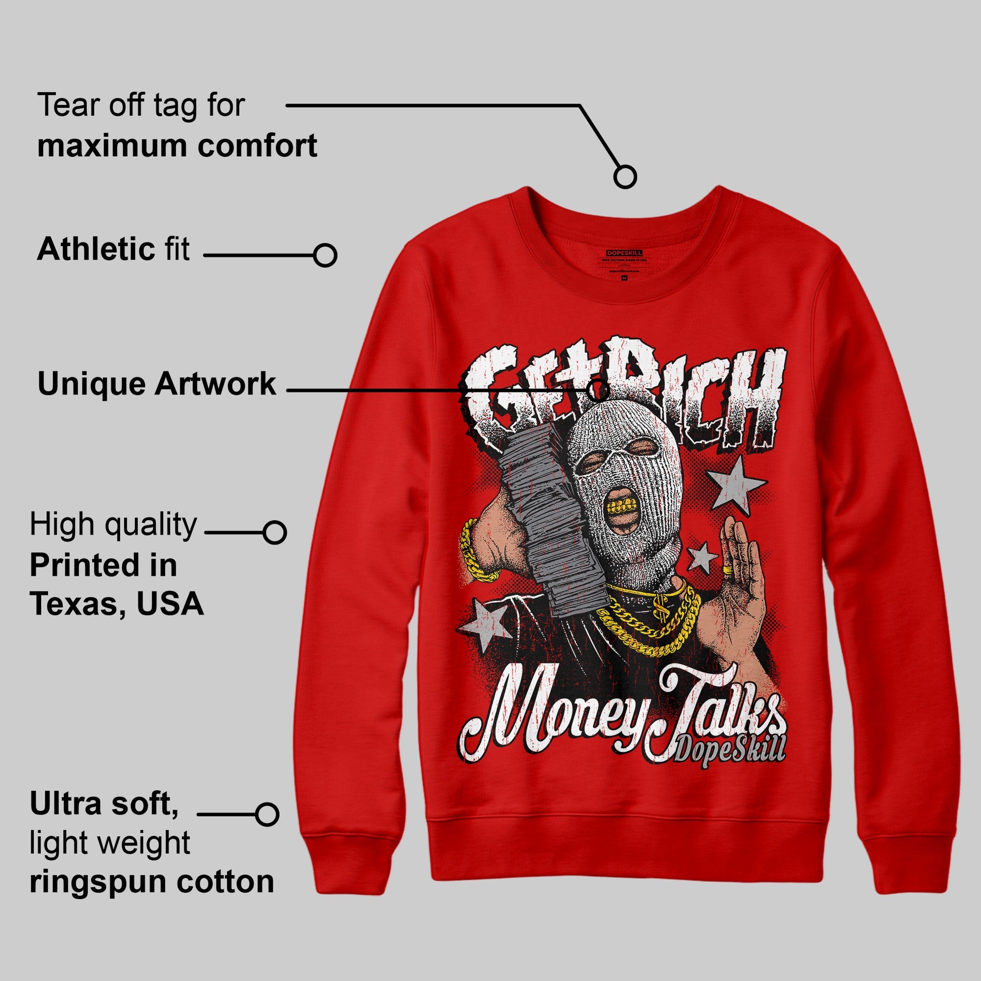 Bred Velvet 11s superstreetwear Red Sweatshirt Get Rich Graphic