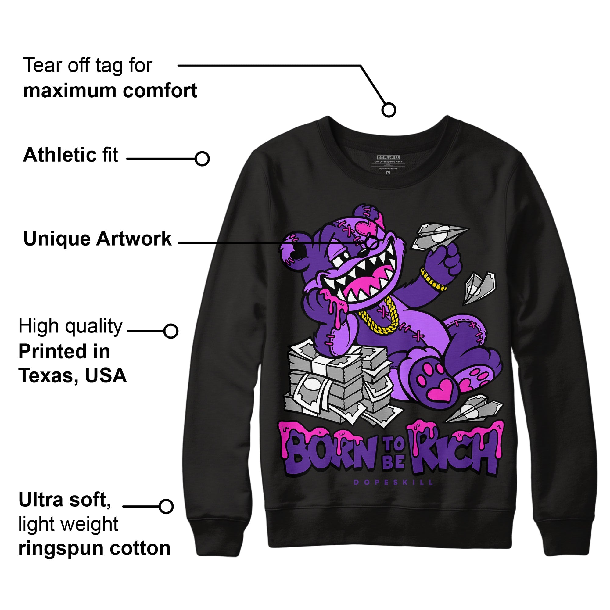 PURPLE Collection superstreetwear Sweatshirt Born To Be Rich Graphic