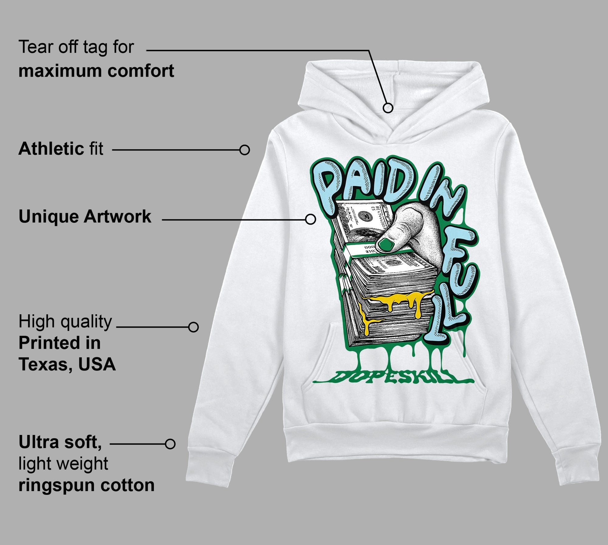 Lucky Green 5s superstreetwear Hoodie Sweatshirt Paid In Full Graphic