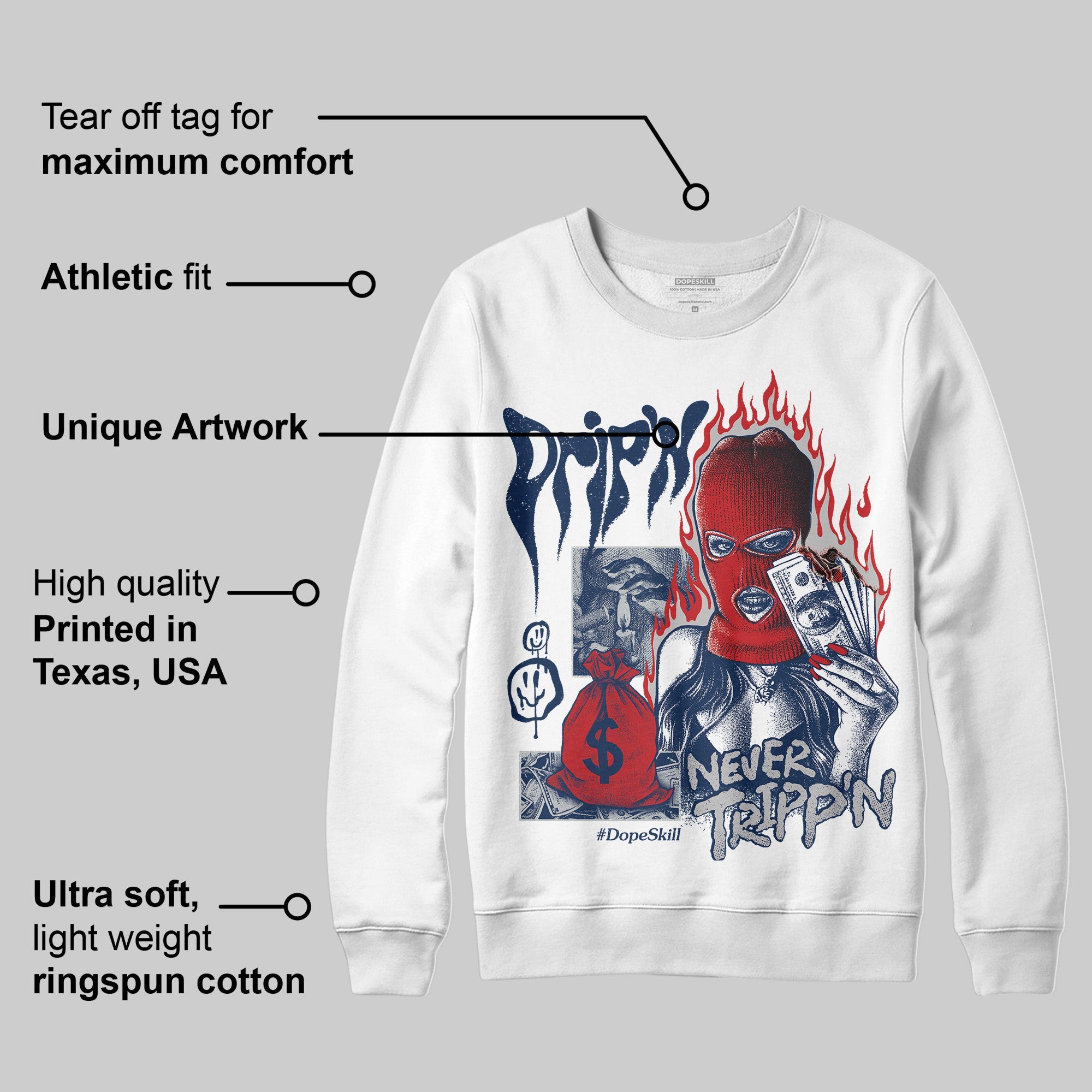 Summit White Navy 4s superstreetwear Sweatshirt Drip'n Never Tripp'n Graphic