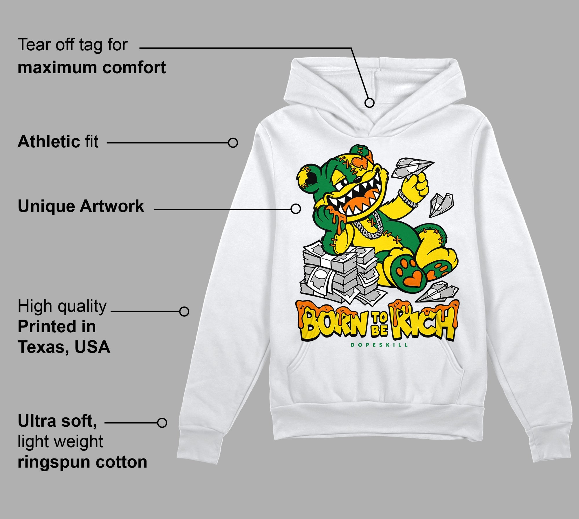 Dunk Reverse Brazil superstreetwear Hoodie Sweatshirt Born To Be Rich Graphic