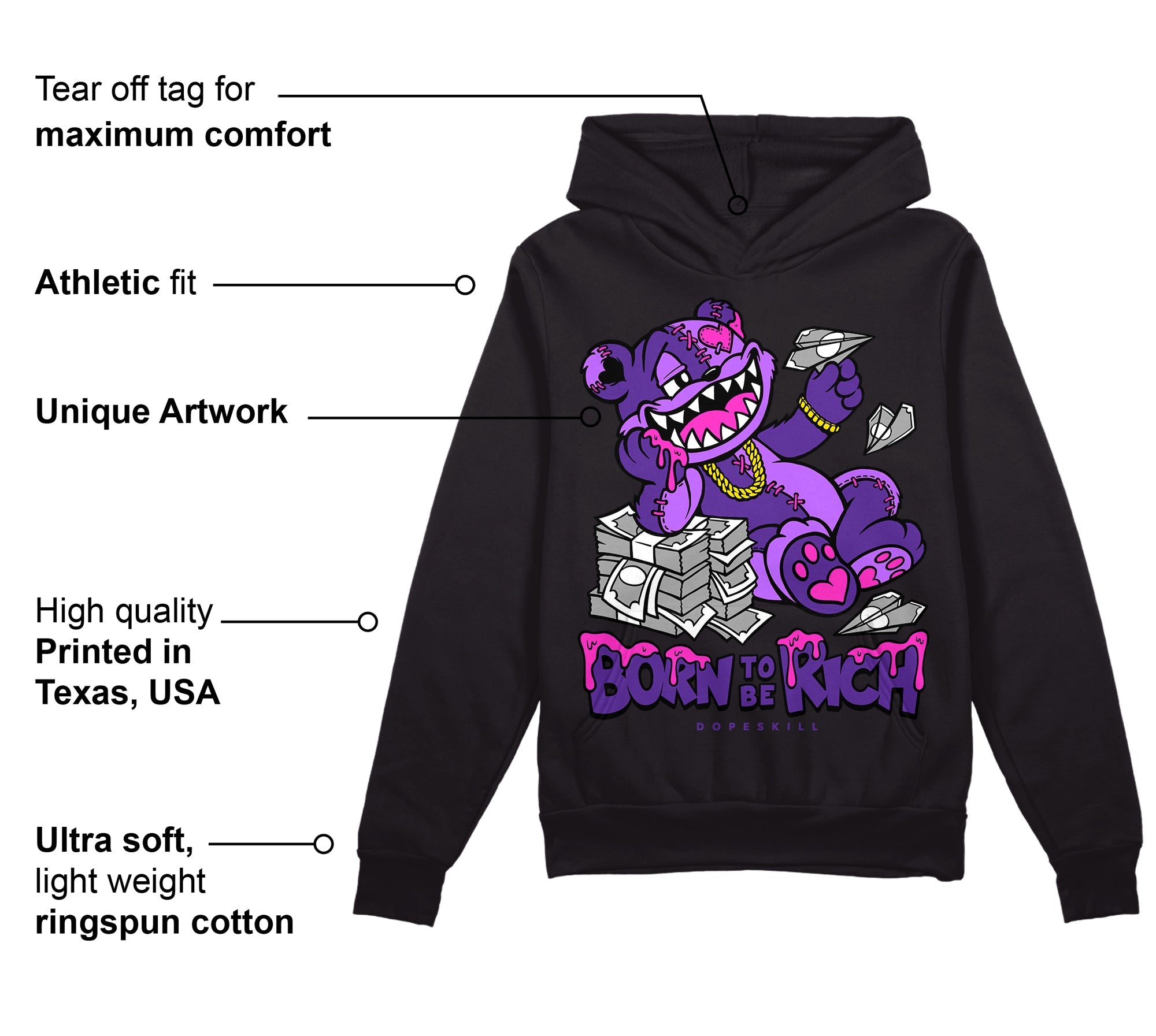 PURPLE Collection superstreetwear Hoodie Sweatshirt Born To Be Rich Graphic