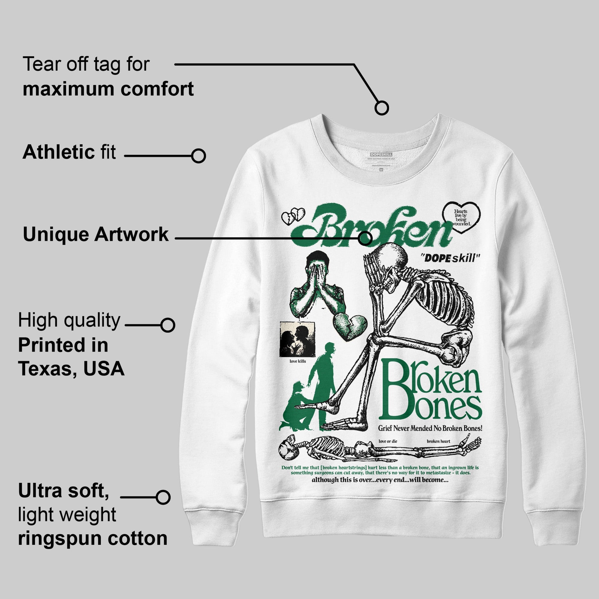 Pine Green 13s superstreetwear Sweatshirt Broken Bones Graphic