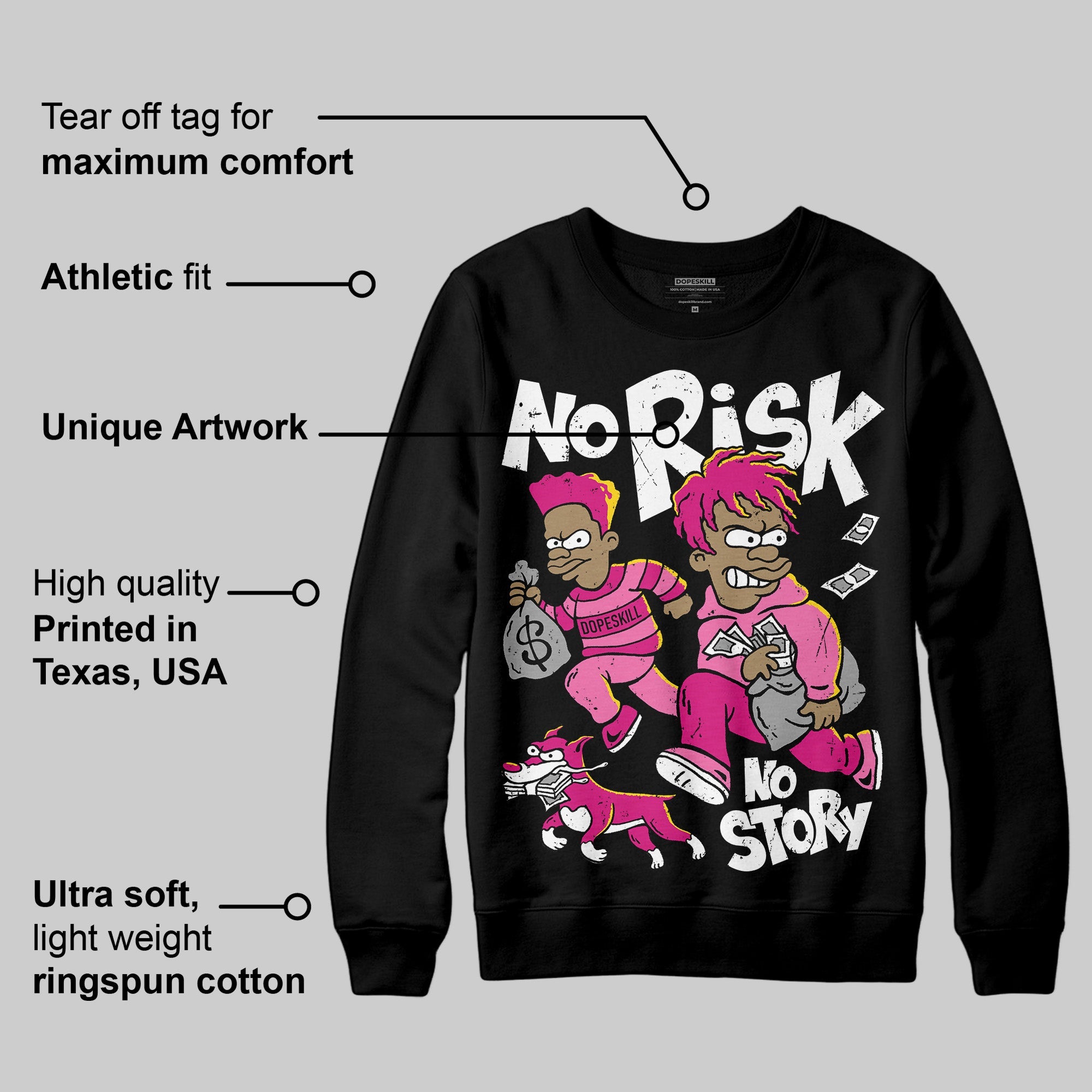 Rick RO Pink Leather Sneakers superstreetwear Sweatshirt No Risk No Story Graphic