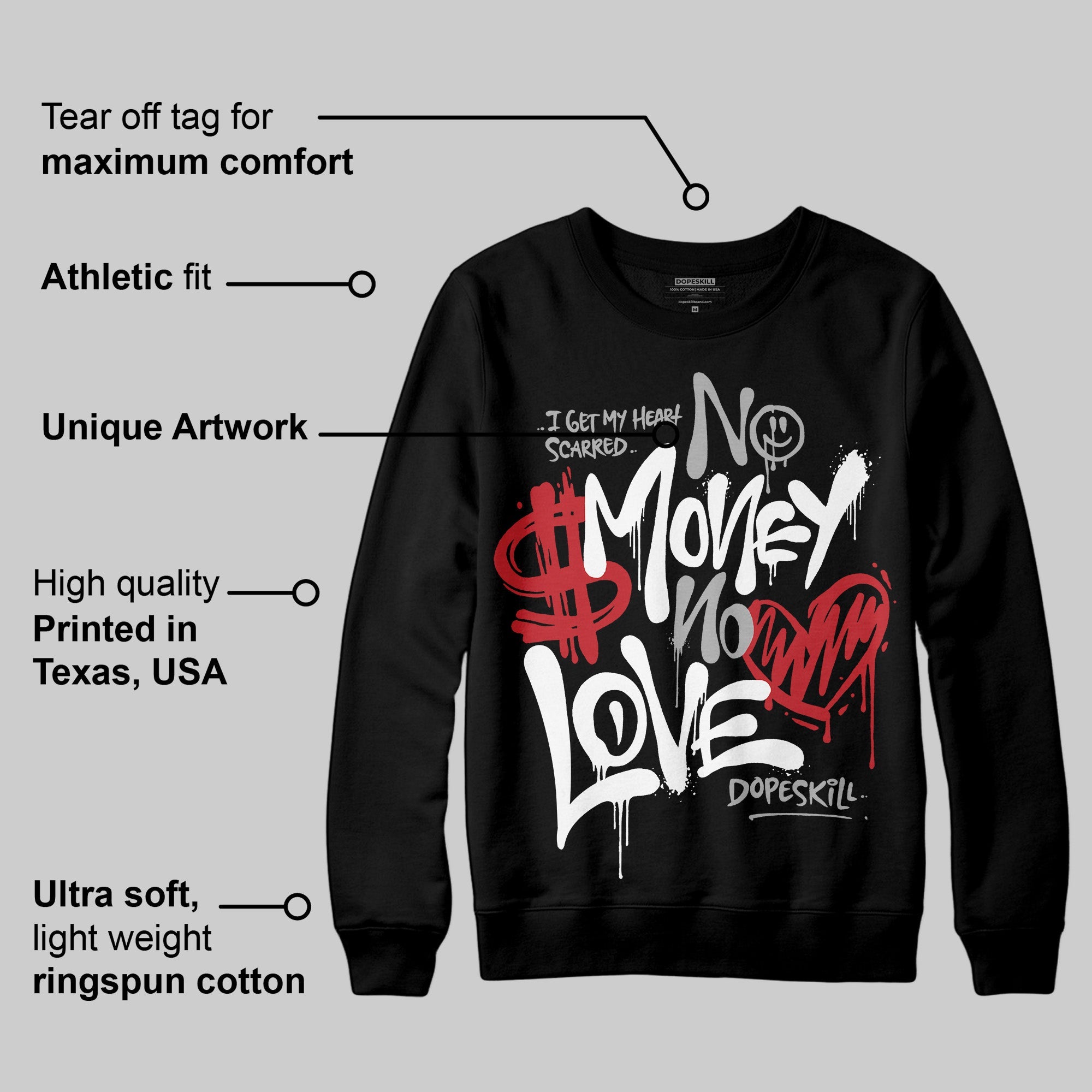 Bred Velvet 11s superstreetwear Sweatshirt No Money No Love Typo Graphic
