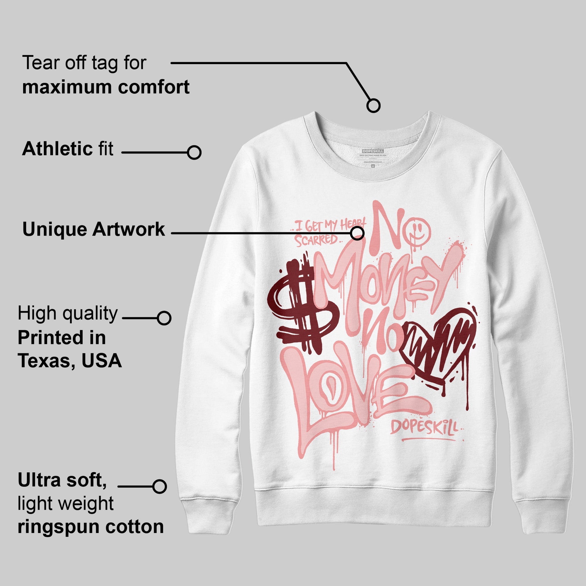 VALENTINE'S Day 3s superstreetwear Sweatshirt No Money No Love Typo Graphic