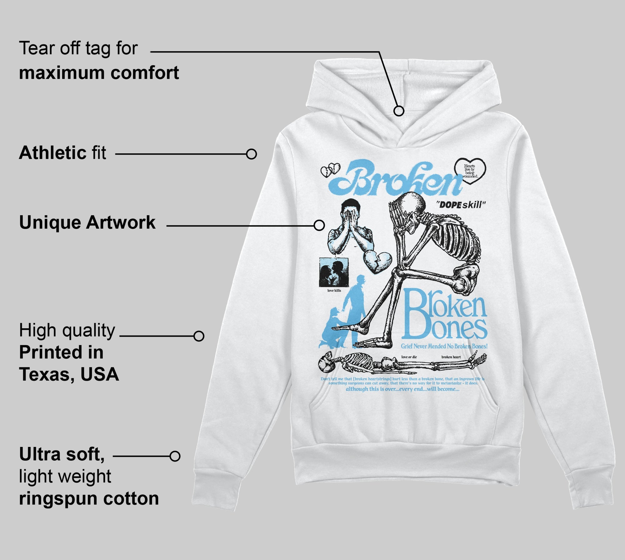 Legend Blue 11s superstreetwear Hoodie Sweatshirt Broken Bones Graphic